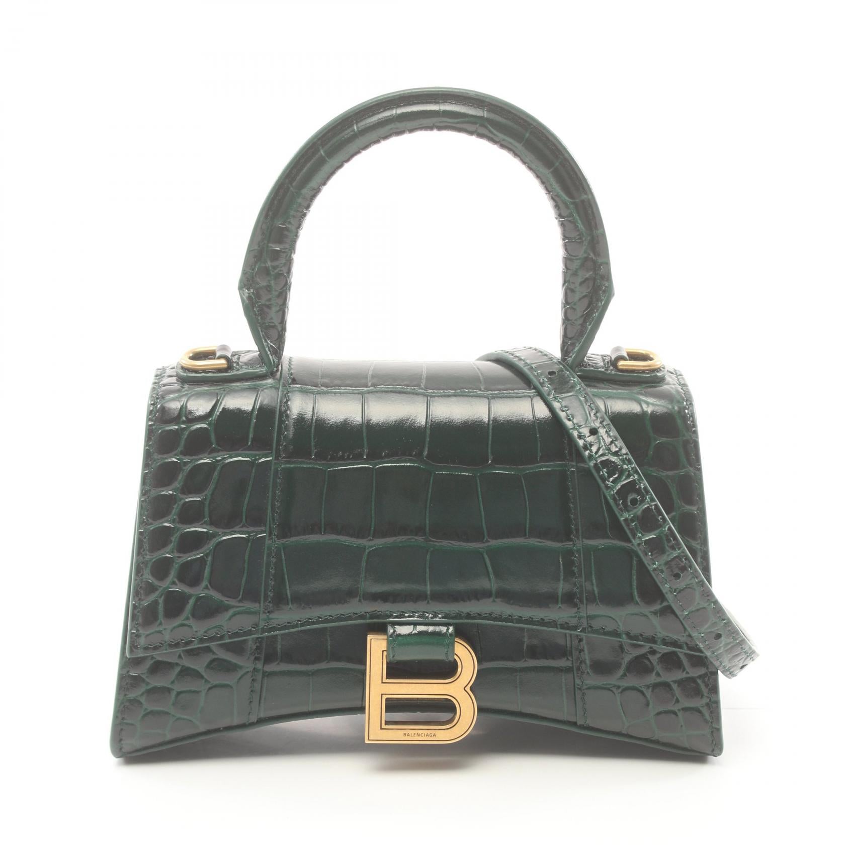 Balenciaga Hourglass XS Leather Handbag Green