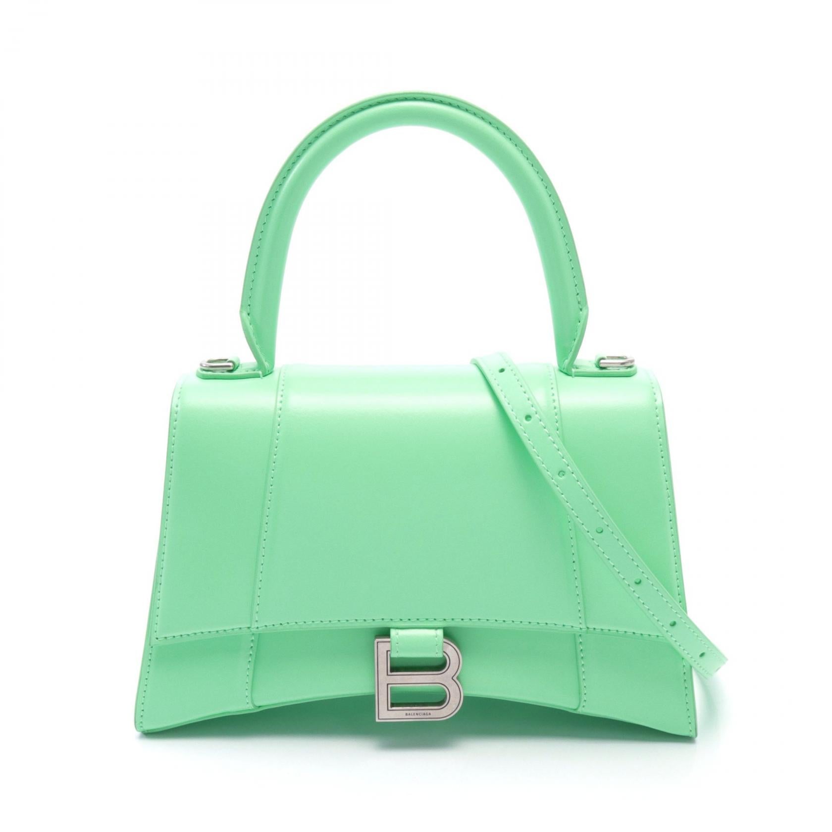 Balenciaga Hourglass Small Leather Handbag Green