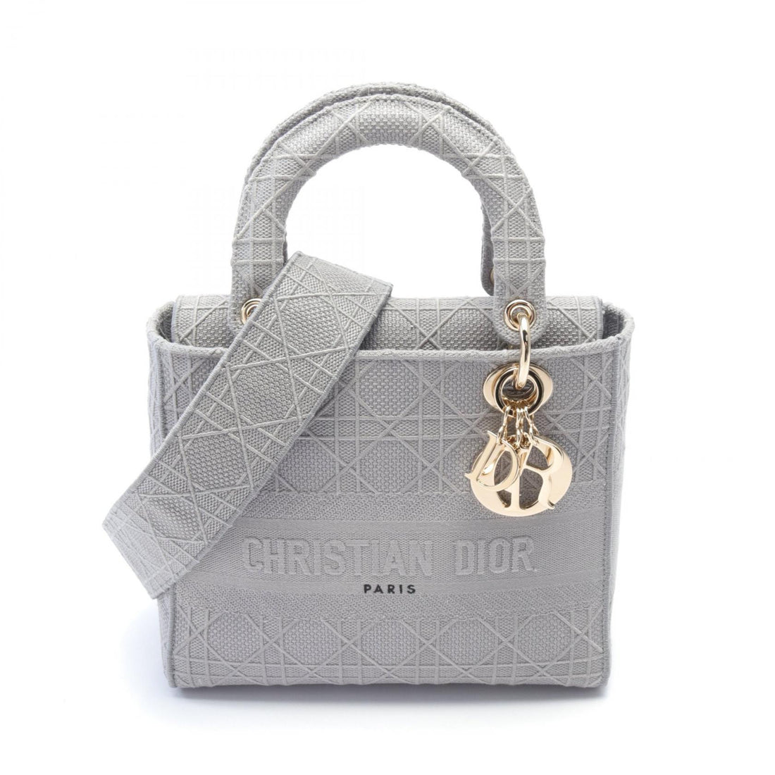 Dior Lady D-Lite Medium Canvas Handbag Gray