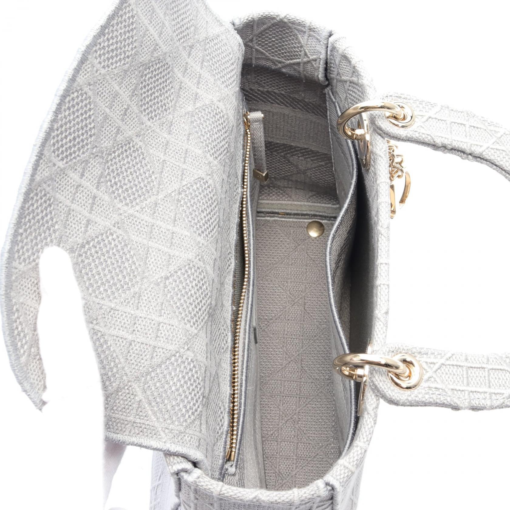 Dior Lady D-Lite Medium Canvas Handbag Gray