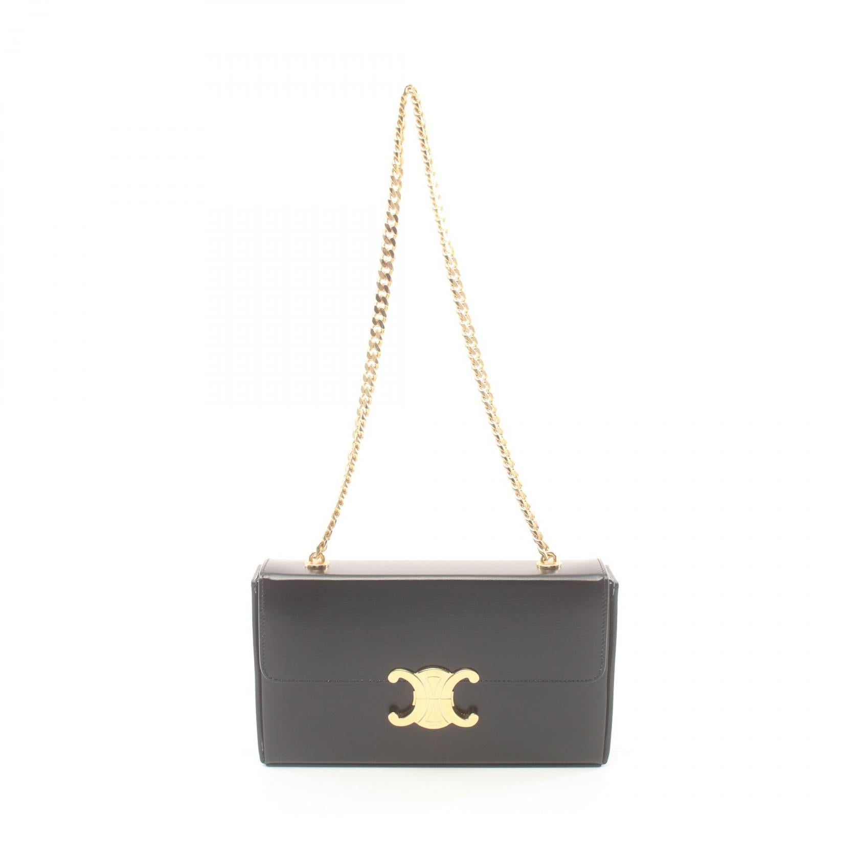 Celine Triomphe Leather Shoulder Bag Black