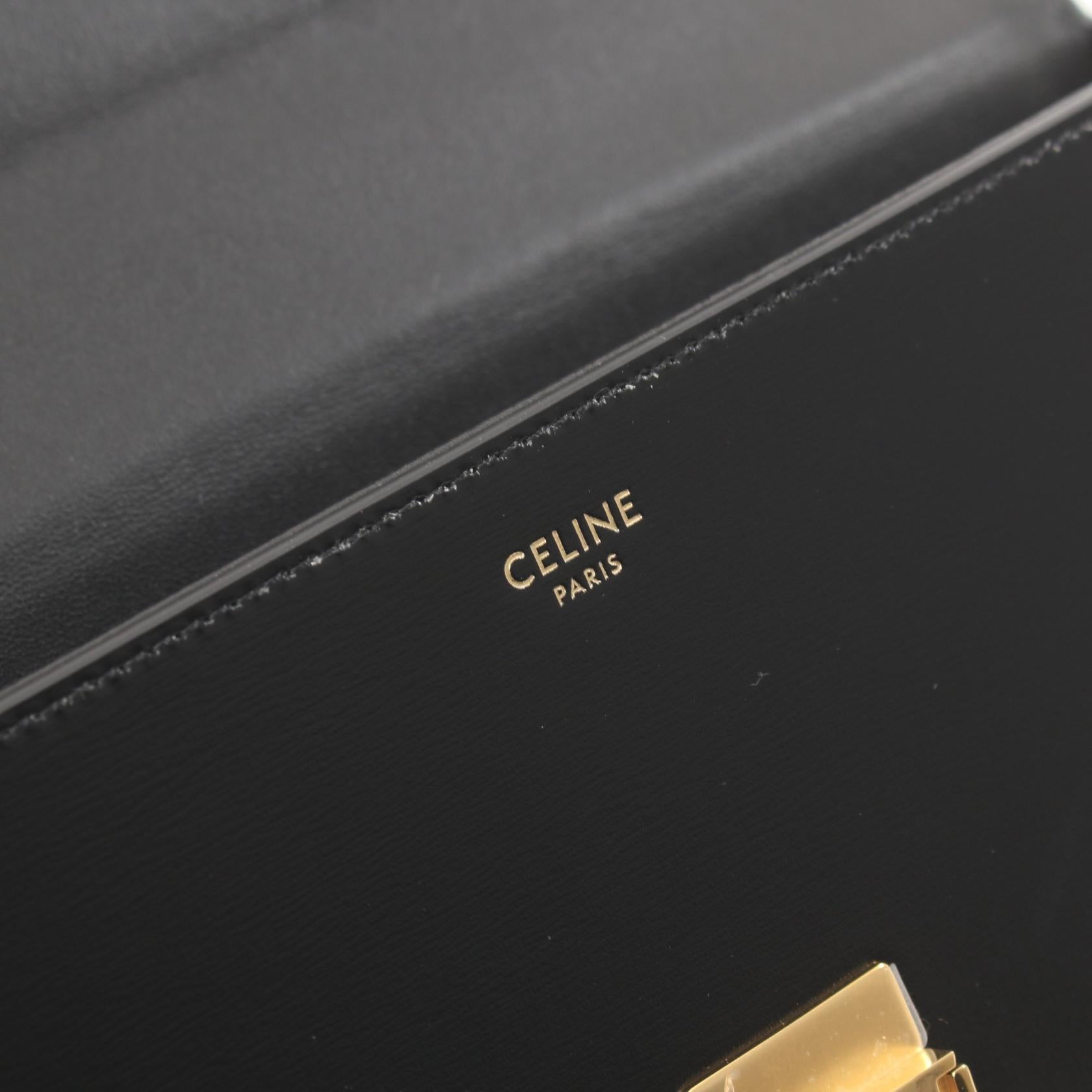 Celine Triomphe Leather Shoulder Bag Black