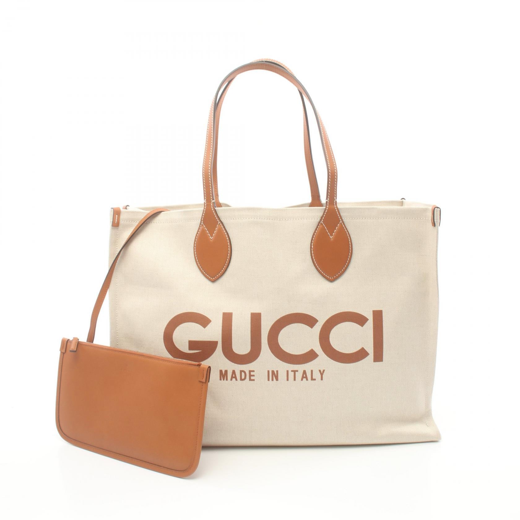 Gucci Canvas Leather Print Tote Bag