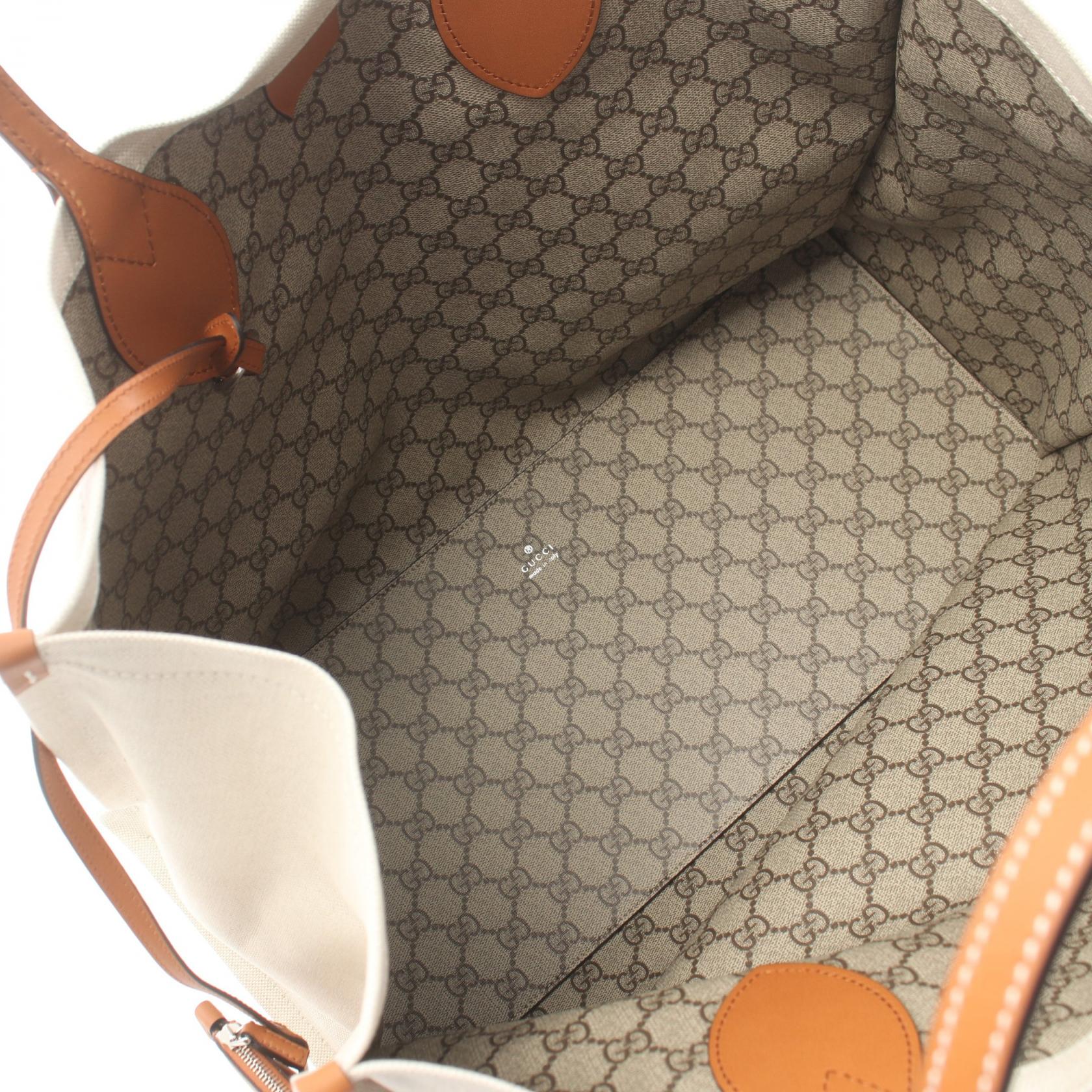 Gucci Canvas Leather Print Tote Bag