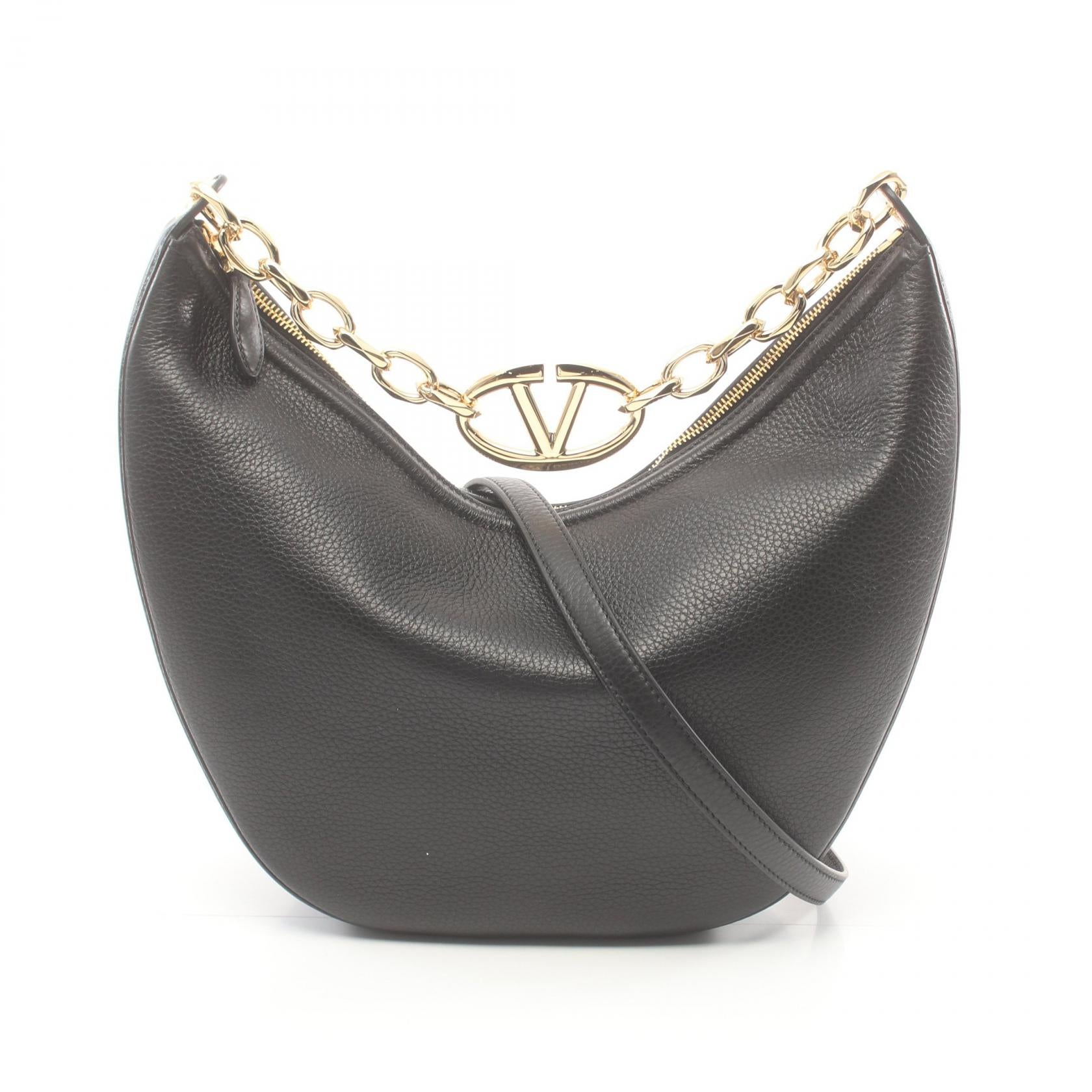 Valentino V Logo Leather Handbag Black