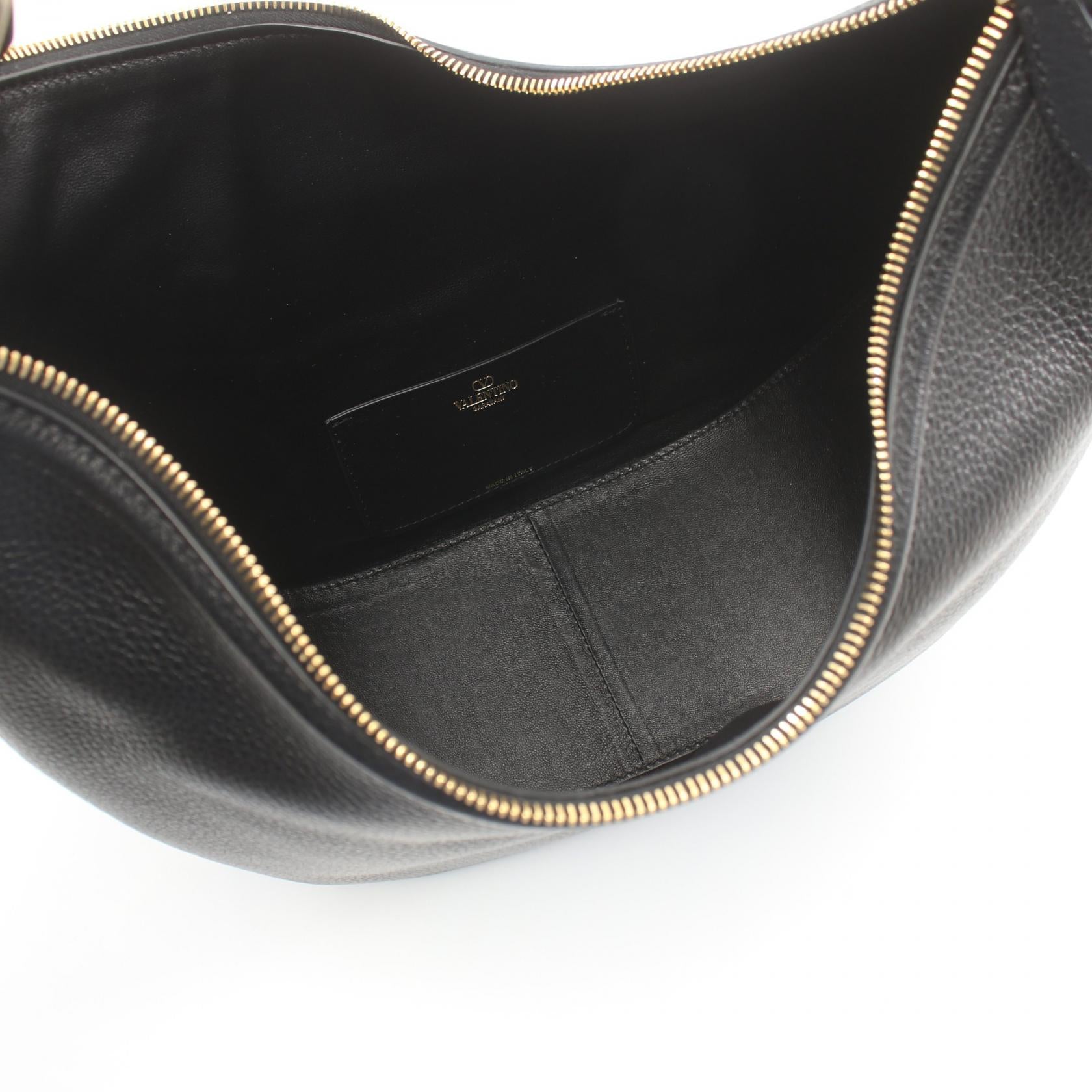 Valentino V Logo Leather Handbag Black