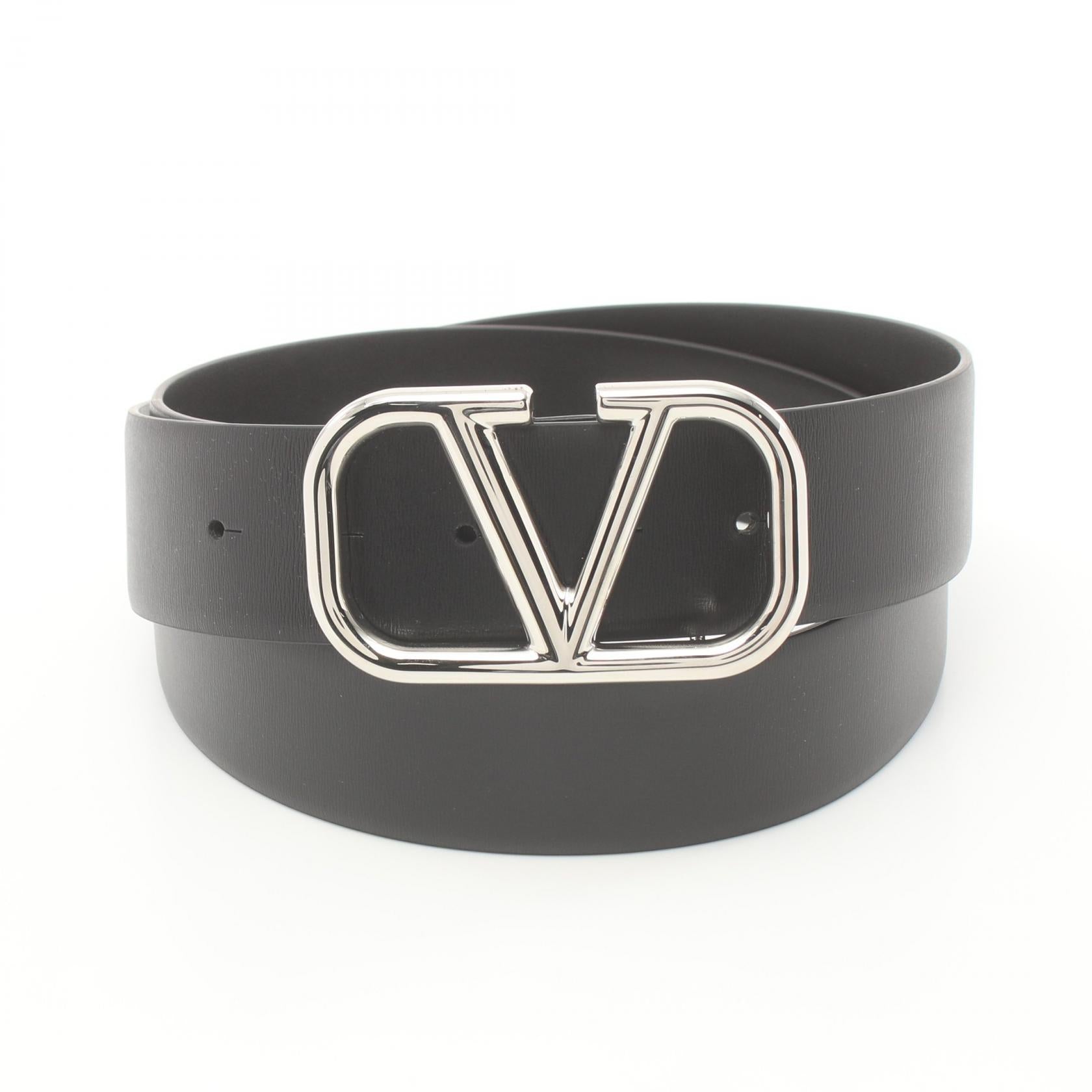 Valentino V Logo Leather Belt Black