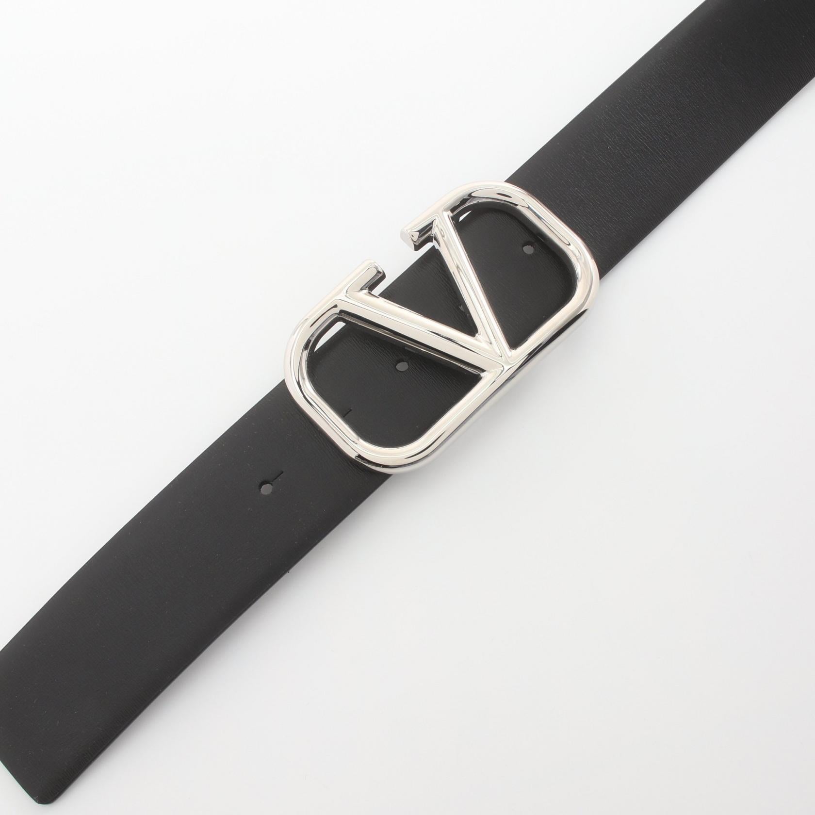 Valentino V Logo Leather Belt Black