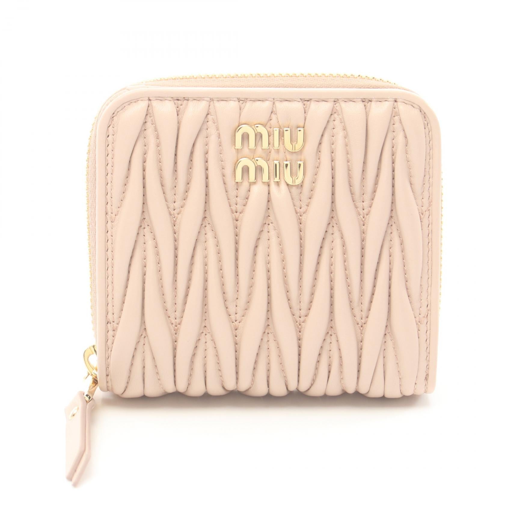 Miu Miu Leather Matelasse Bifold Wallet Pink