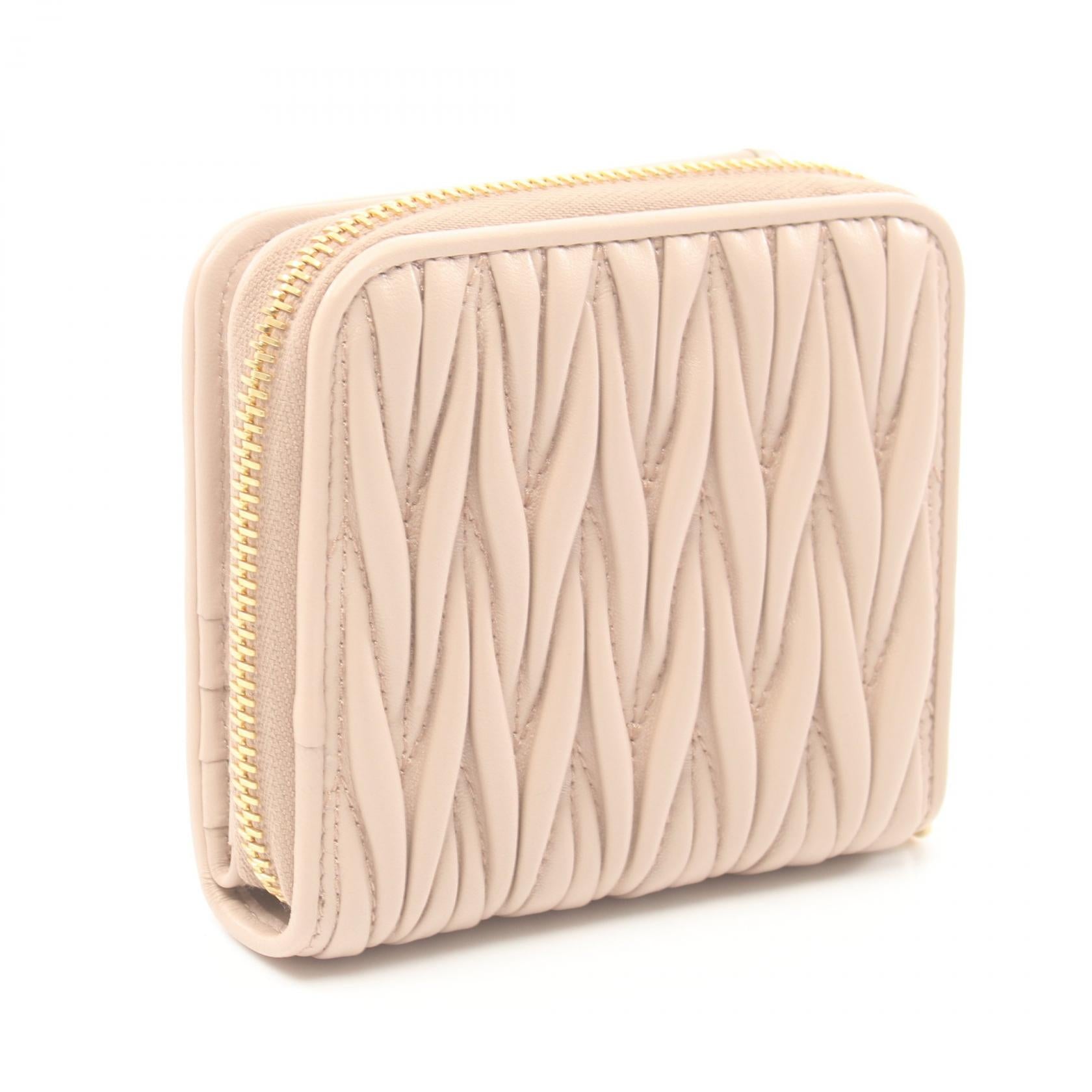 Miu Miu Matelasse Leather Bifold Wallet Pink