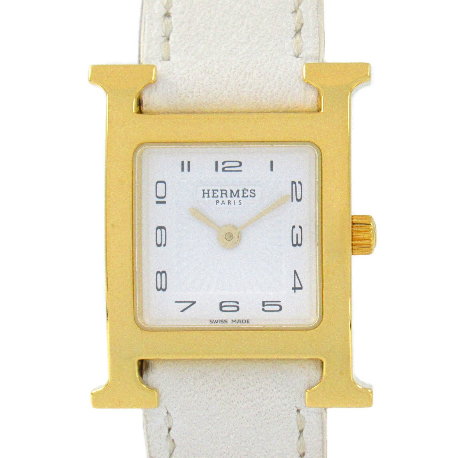 Hermes H Watch Quartz Gold Plated Leather