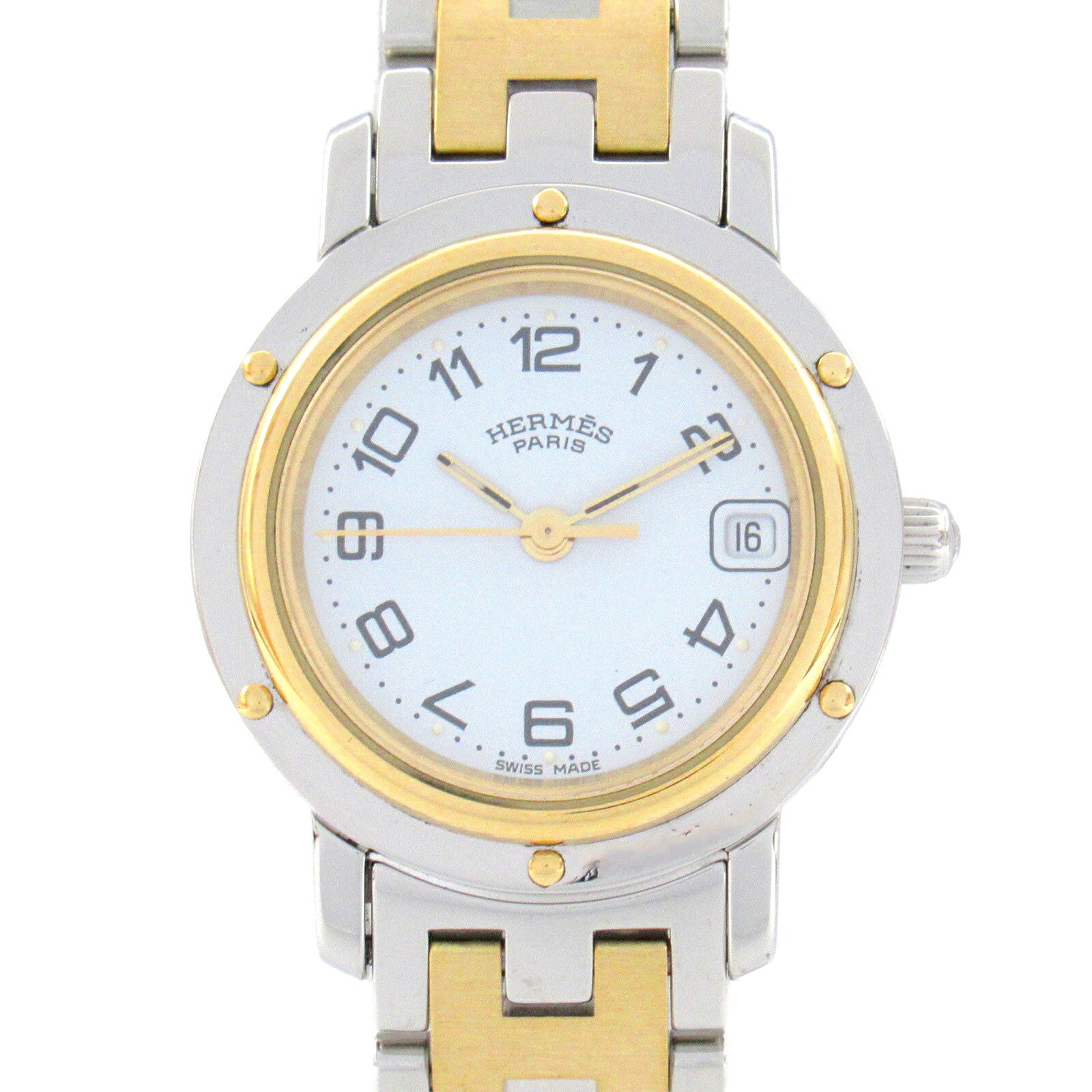 Hermes Clipper Quartz Watch Stainless Steel Gold Plated