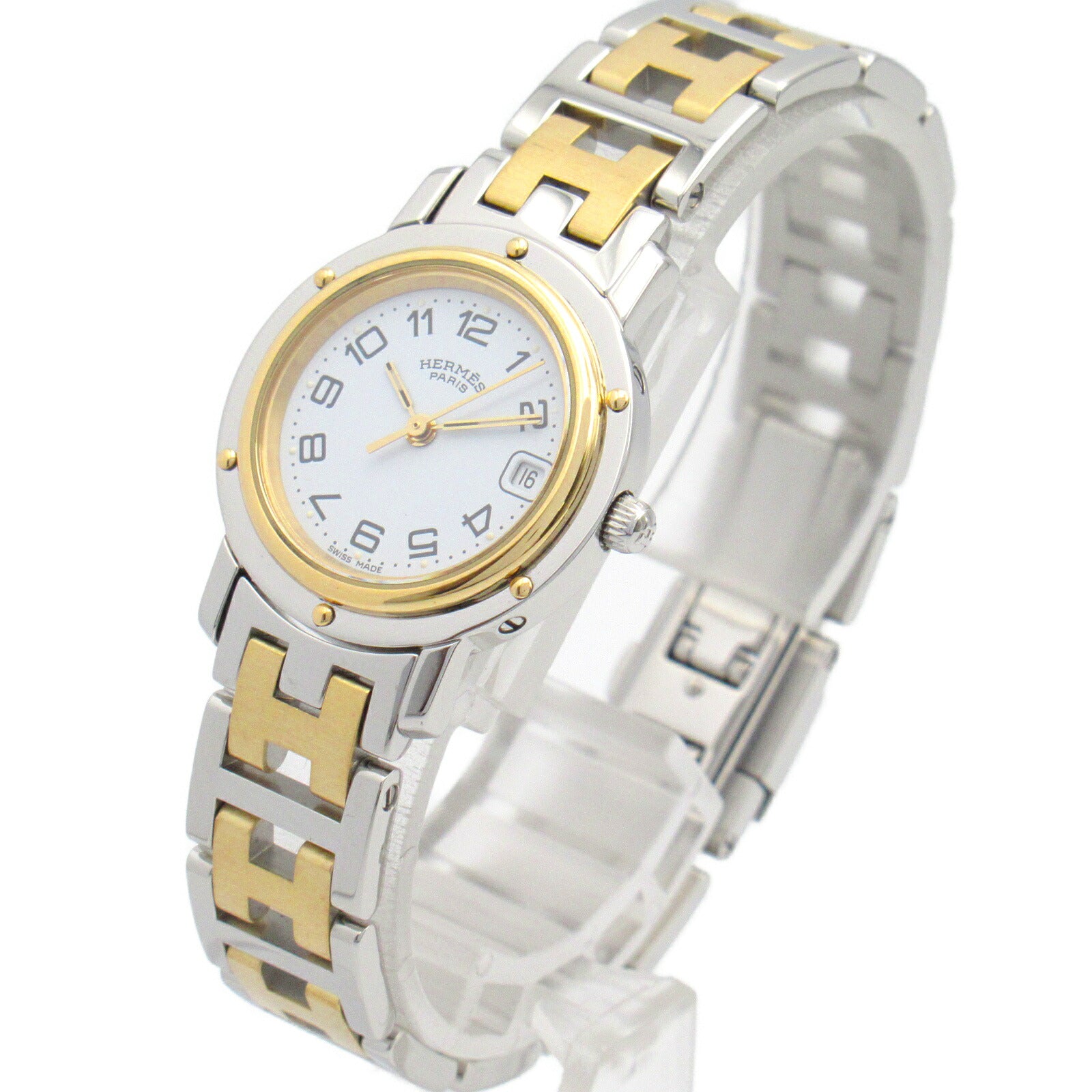 Hermes Clipper Quartz Watch Stainless Steel Gold Plated