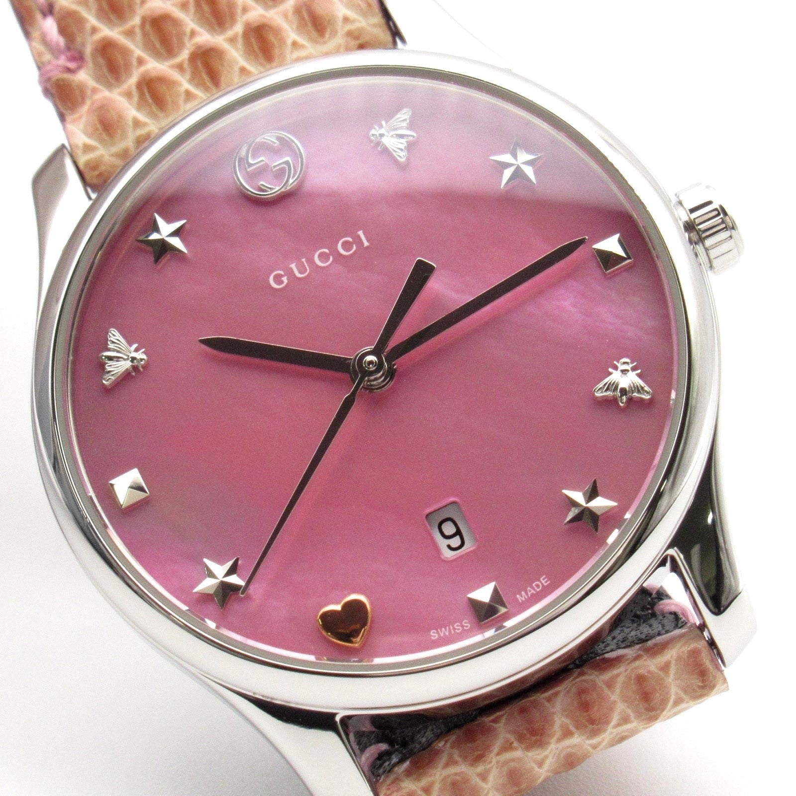 Gucci G-Timeless Watch Stainless Steel Lizard Leather