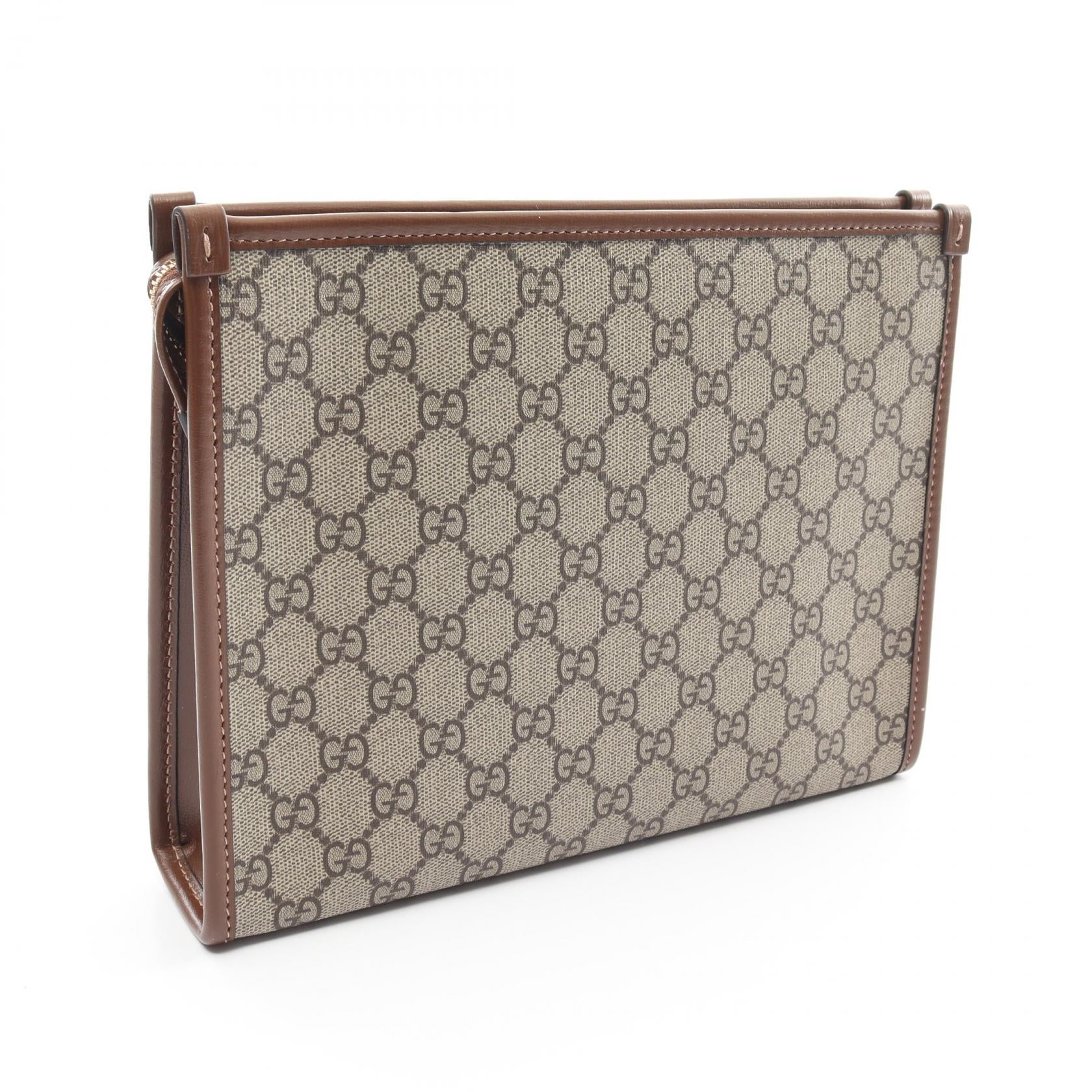 Gucci GG Supreme Clutch Bag Beige/Brown