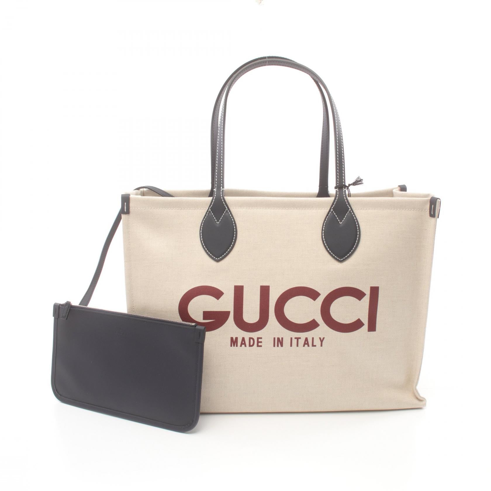 Gucci Canvas Leather Print Tote Bag