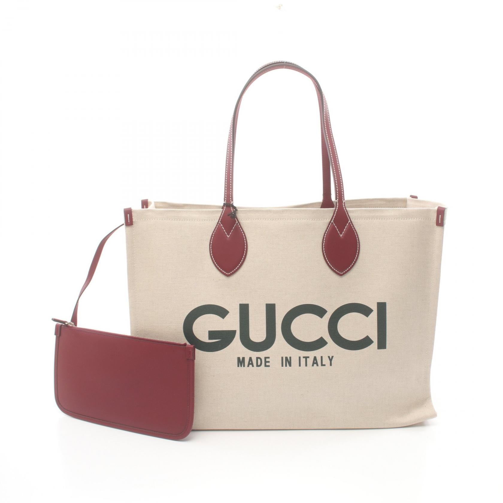 Gucci Canvas Leather Print Tote Bag