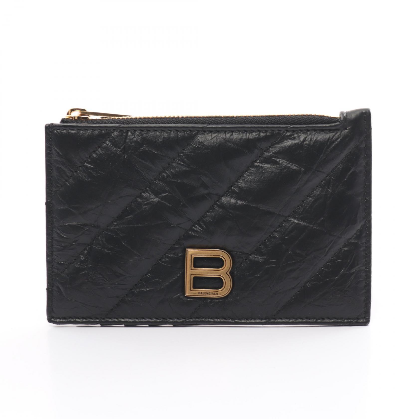 Balenciaga Crush Leather Card Case Black