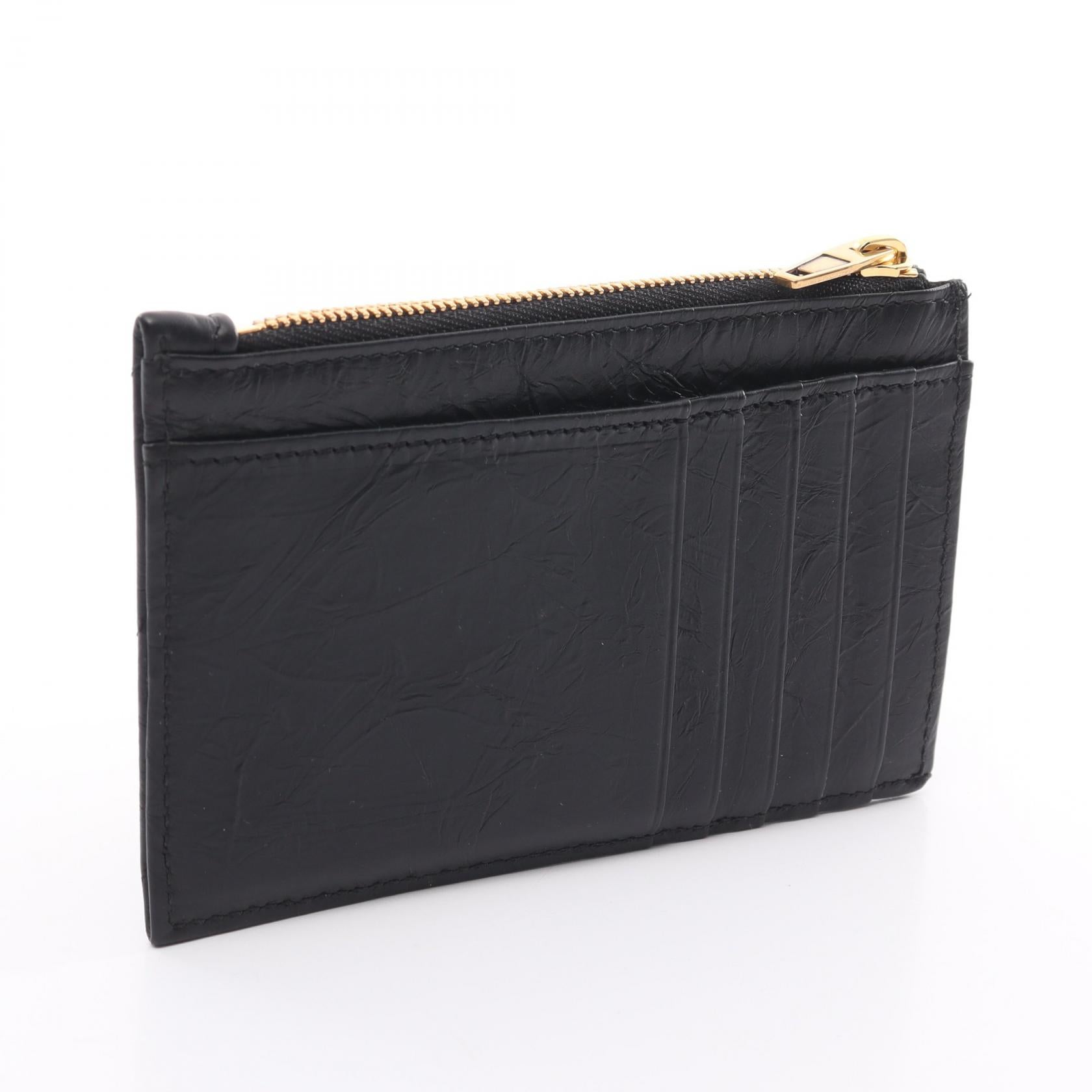 Balenciaga Leather Crush Card Case Black