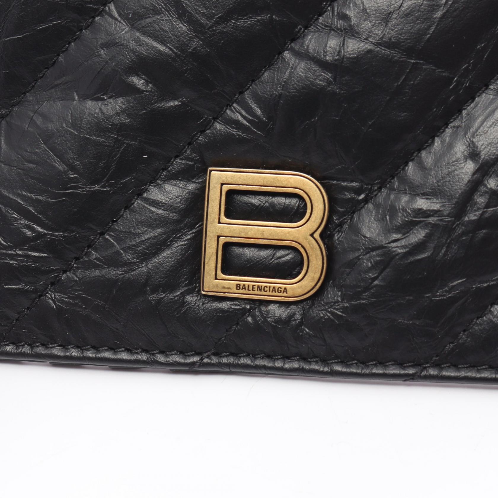 Balenciaga Leather Crush Card Case Black