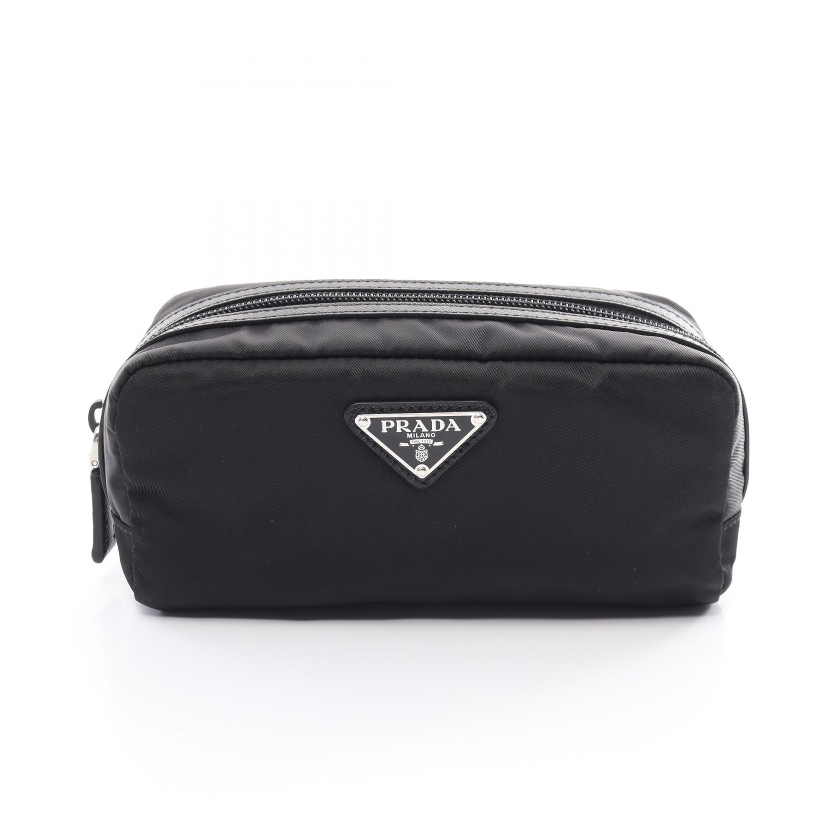 Prada Nylon Saffiano Leather Pouch Black