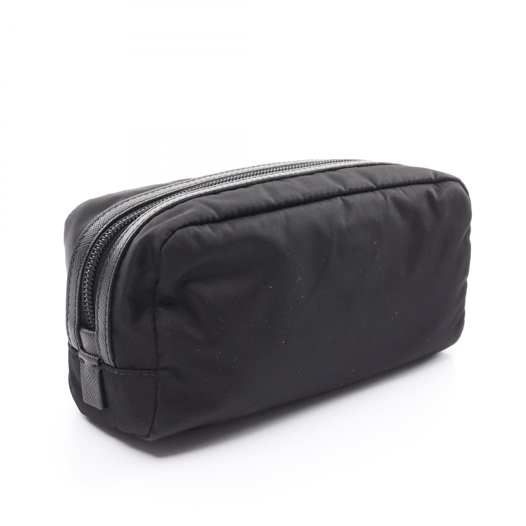 Prada Nylon Saffiano Leather Pouch Black