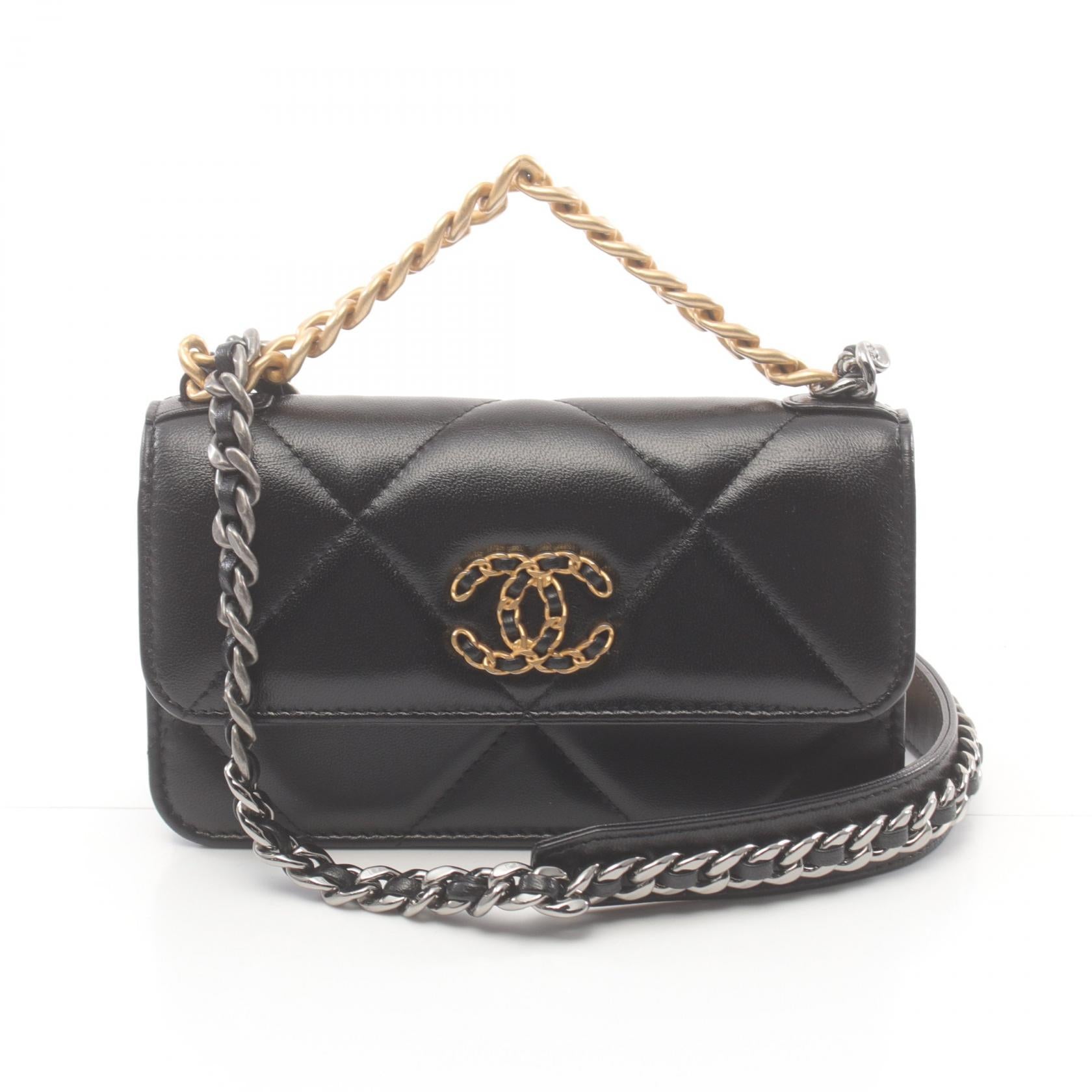 Chanel 19 Shiny Lambskin Shoulder Bag Black