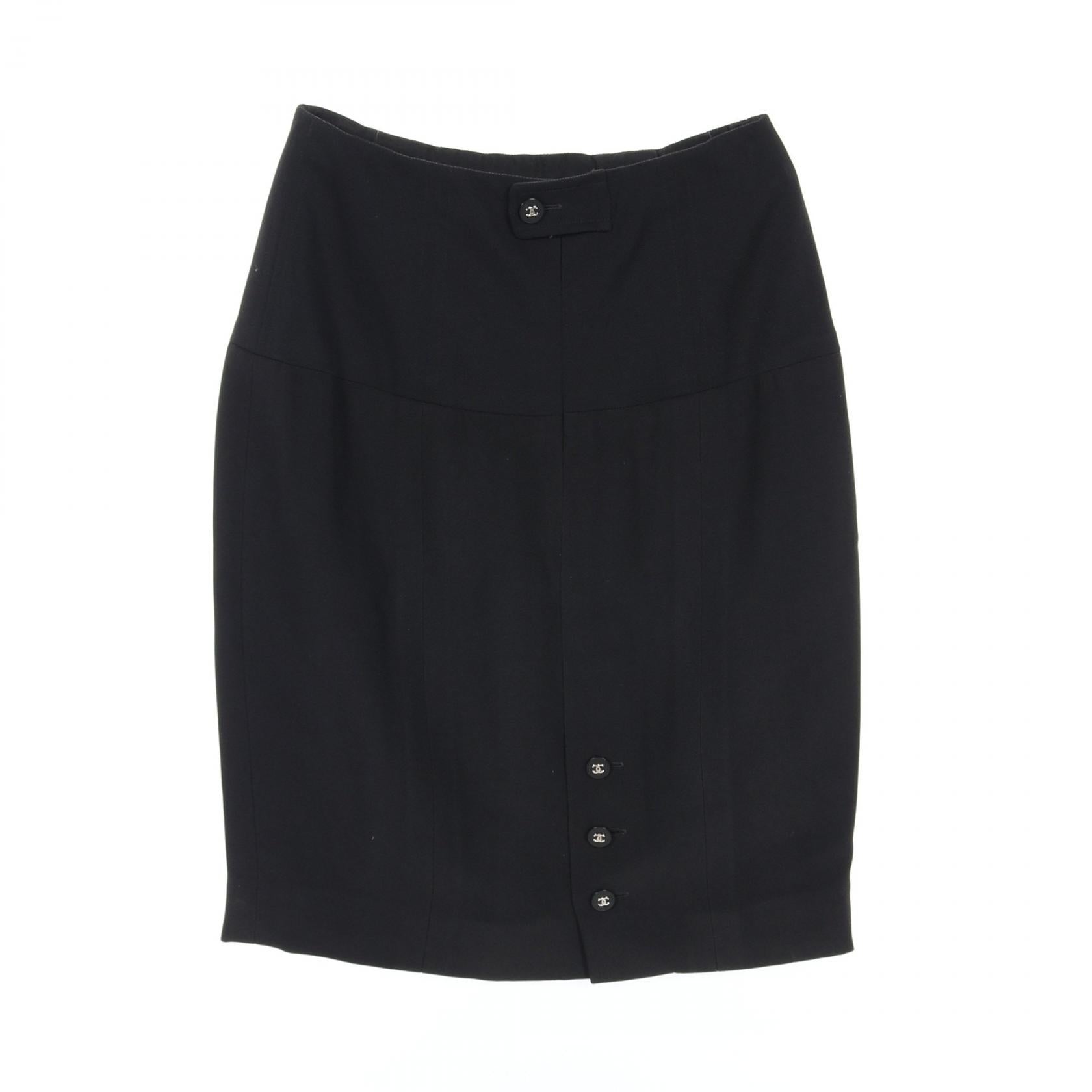 Chanel Coco Mark Button Skirt Rayon Black