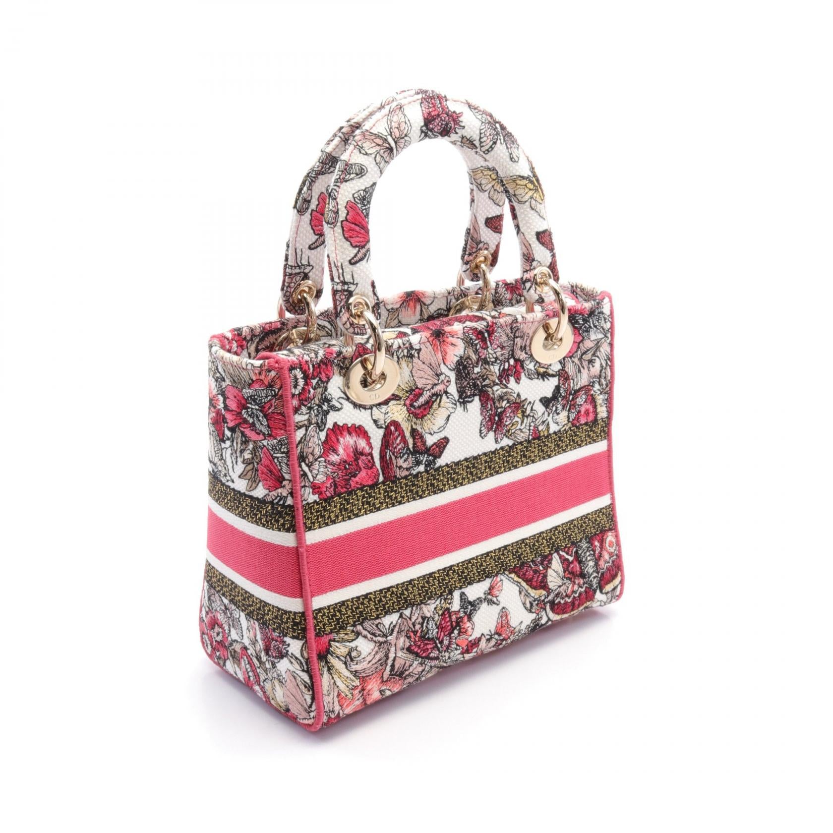 Dior Lady Dior Canvas Handbag Pink/White