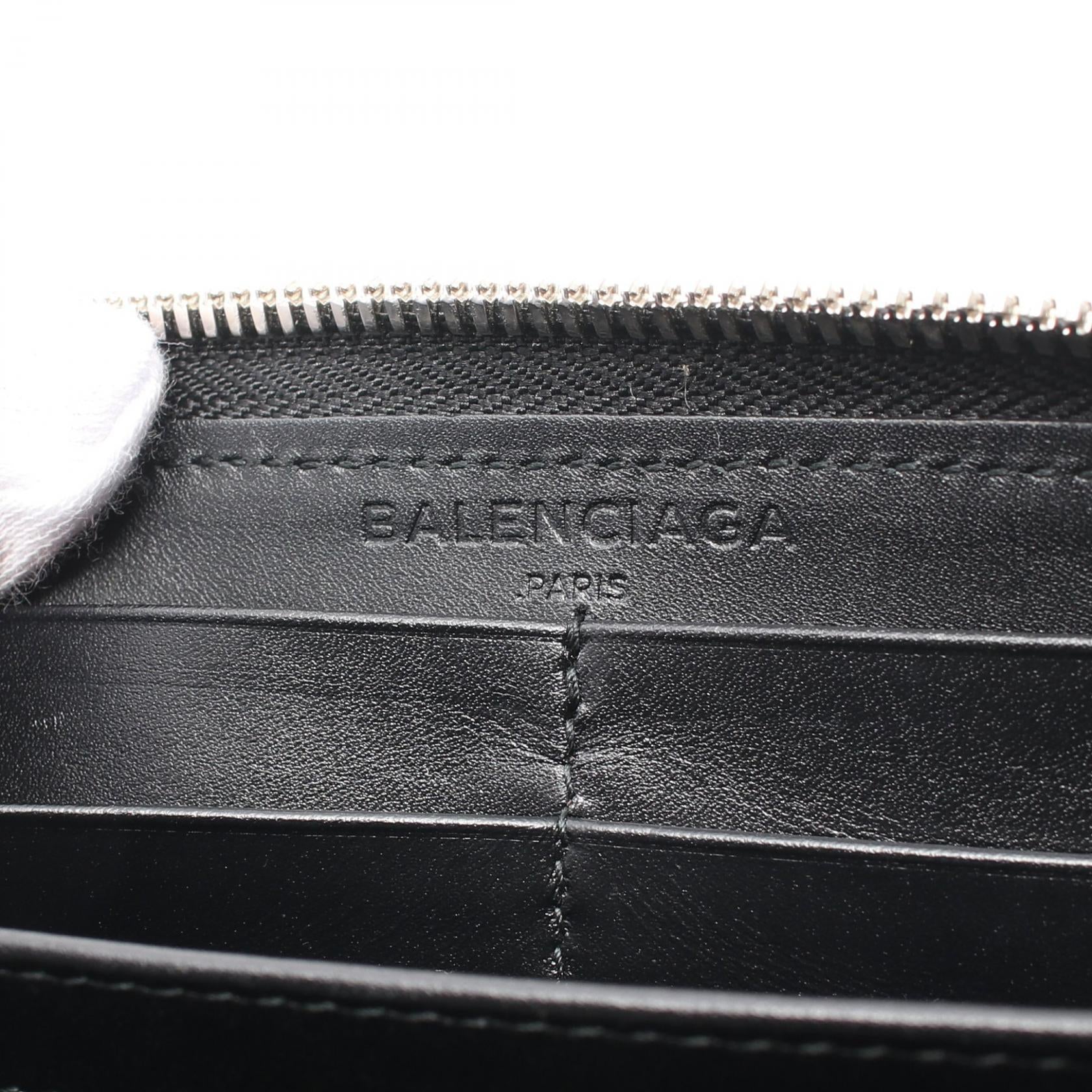 Balenciaga Leather Round Long Wallet Black