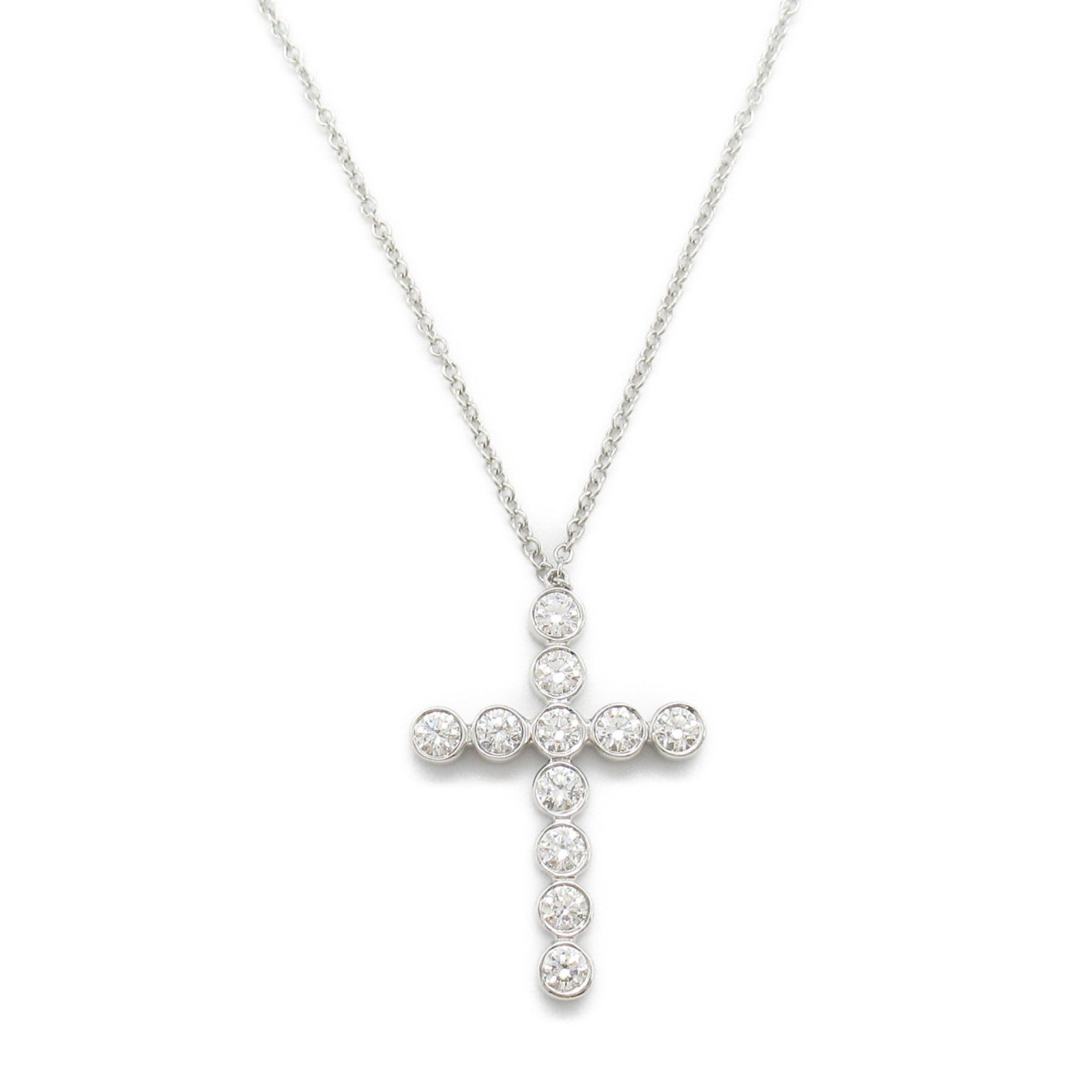 Tiffany & Co Platinum Diamond Bezel Cross Necklace