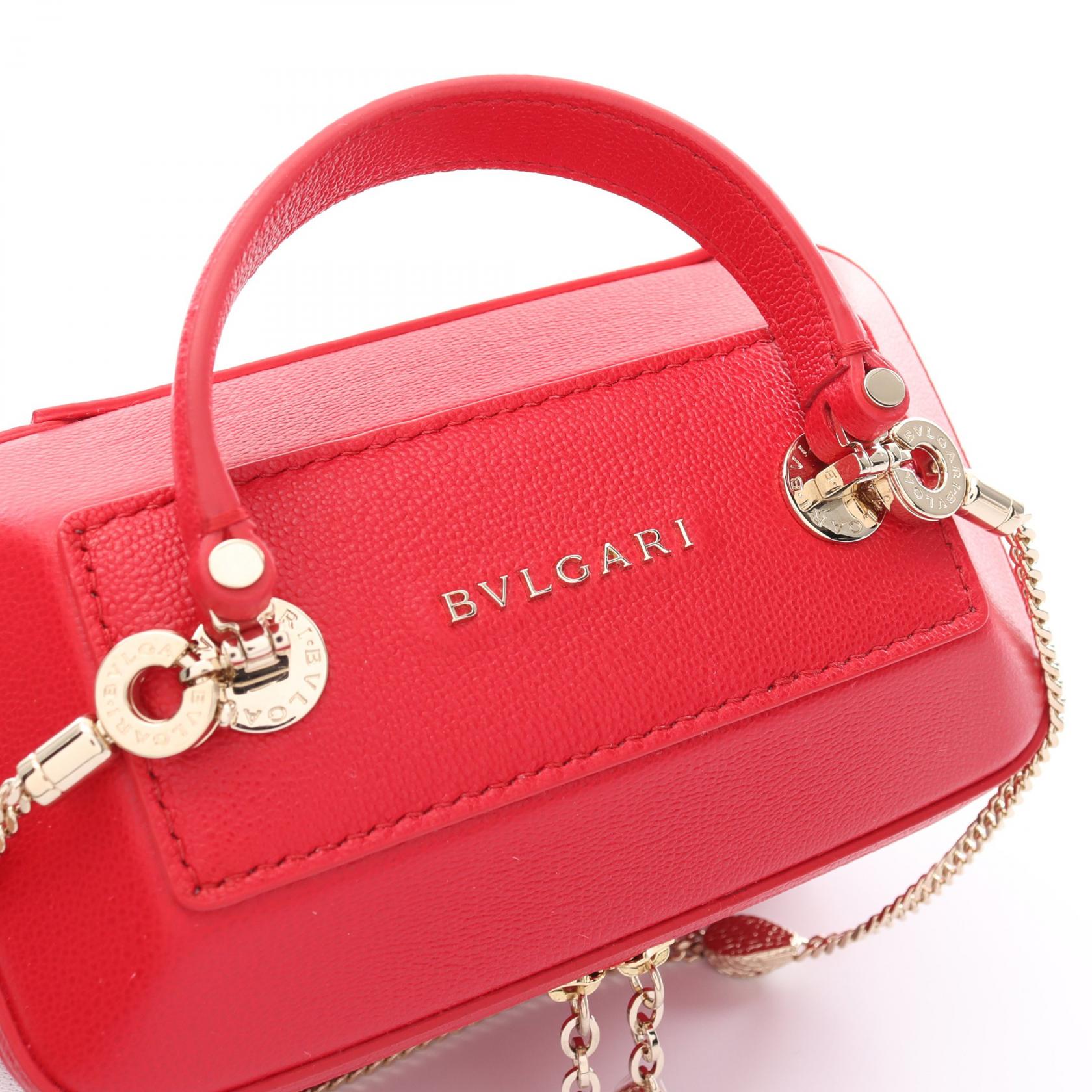 Bvlgari Serpenti Leather Handbag Red