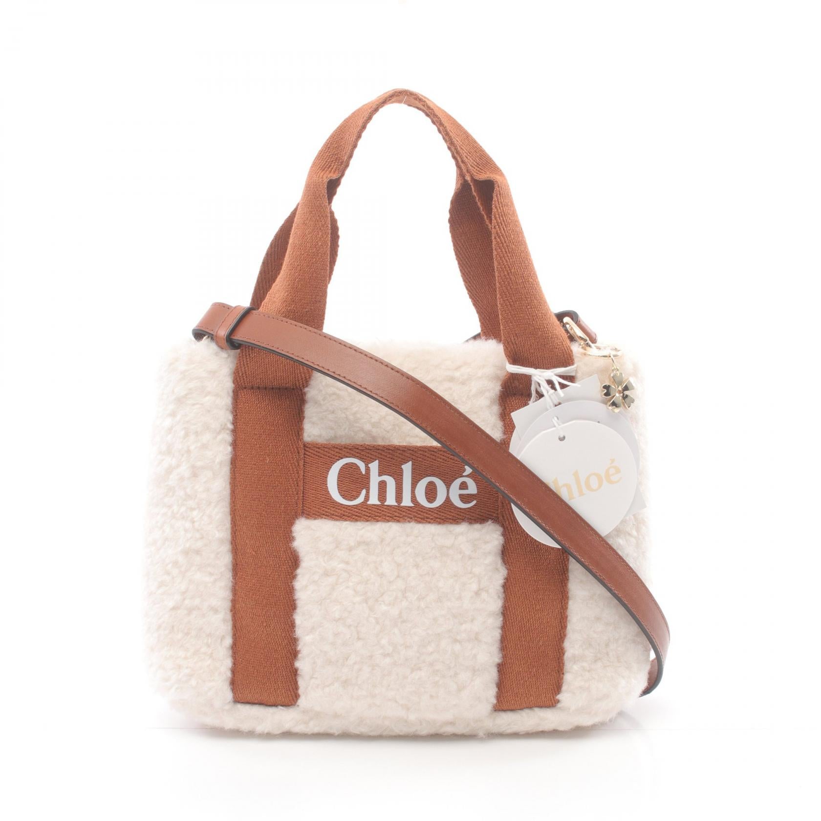 Chloe Logo Shearling Kids Bag Canvas Handbag C10323148 in Great Condition