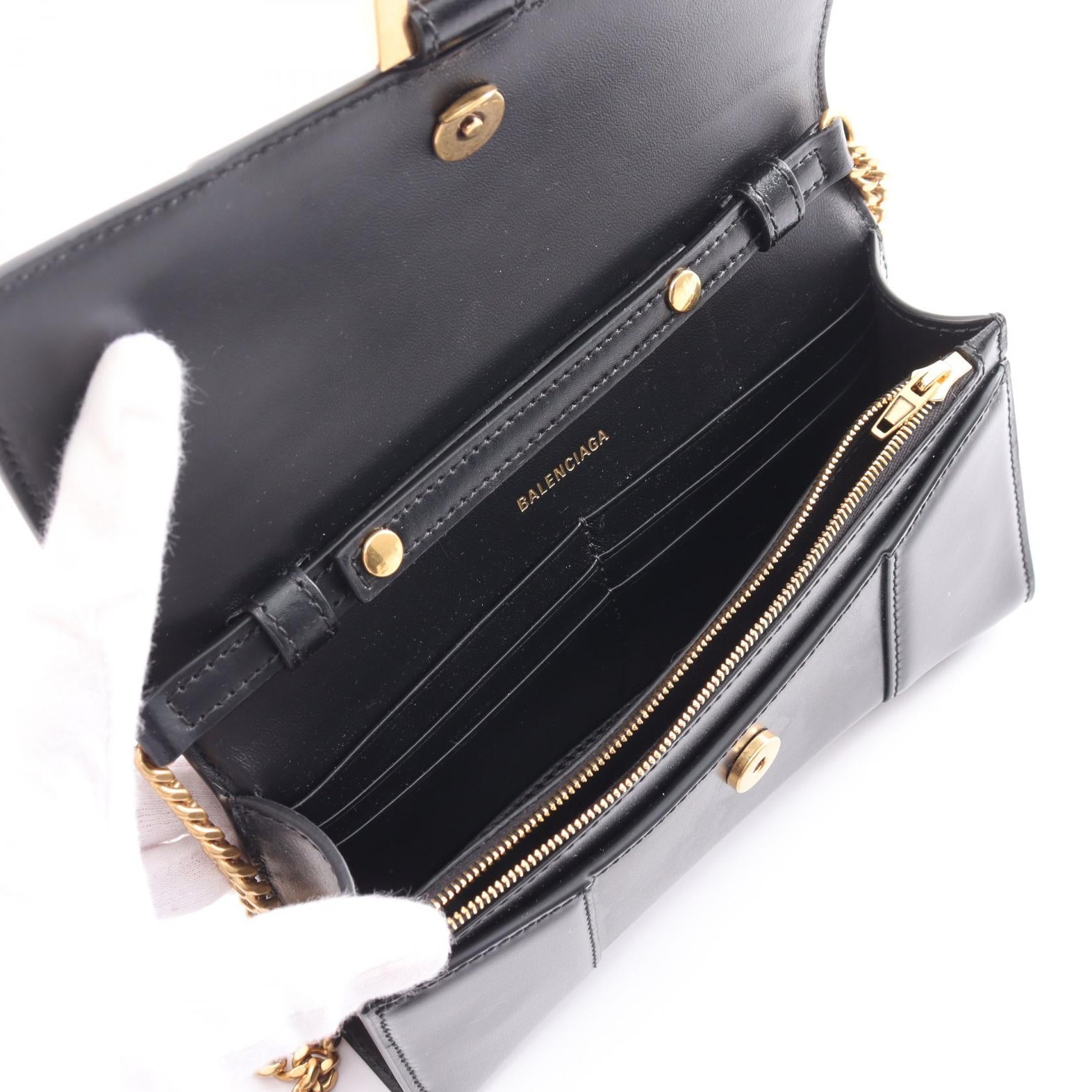 Balenciaga Hourglass Leather Shoulder Bag Black