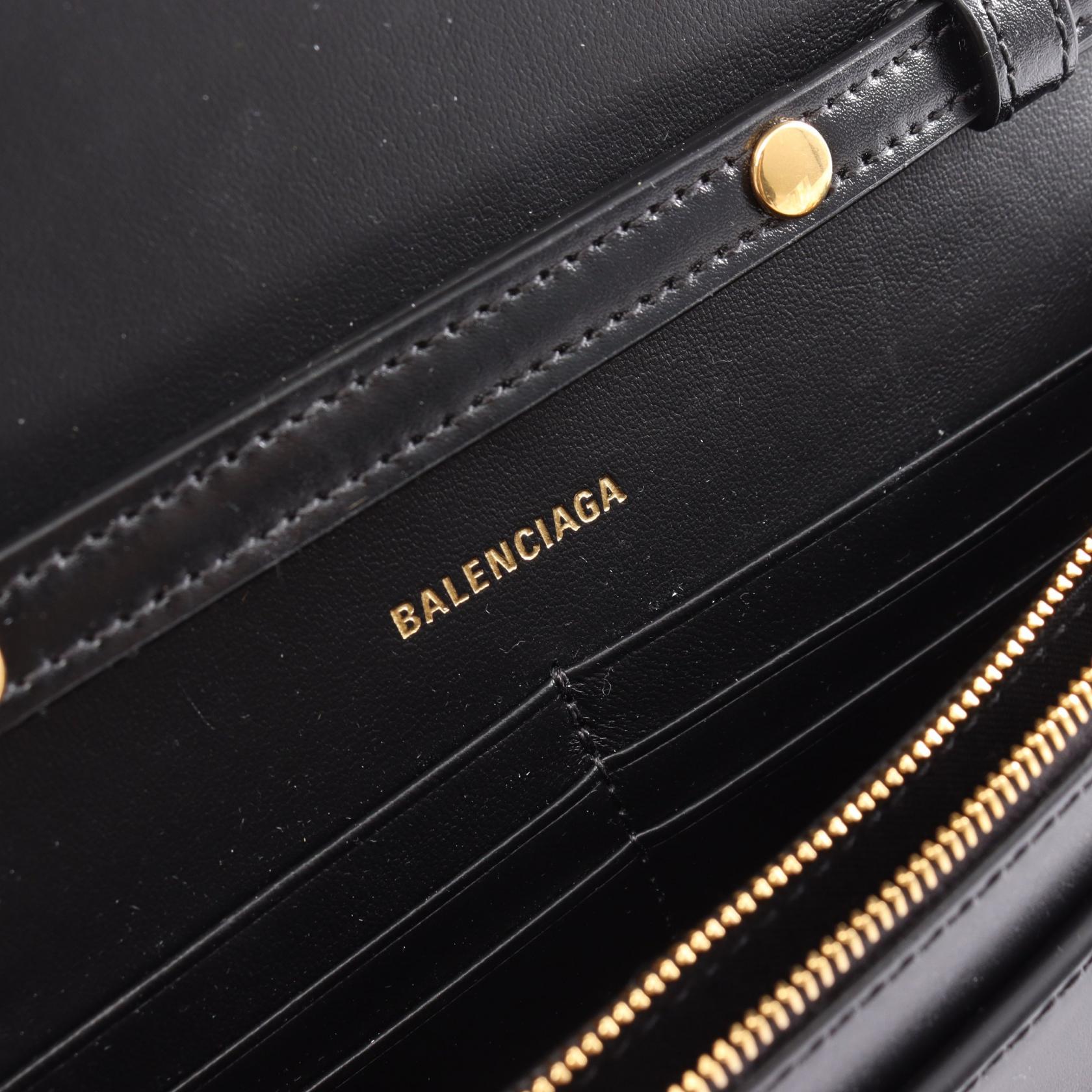 Balenciaga Hourglass Leather Shoulder Bag Black