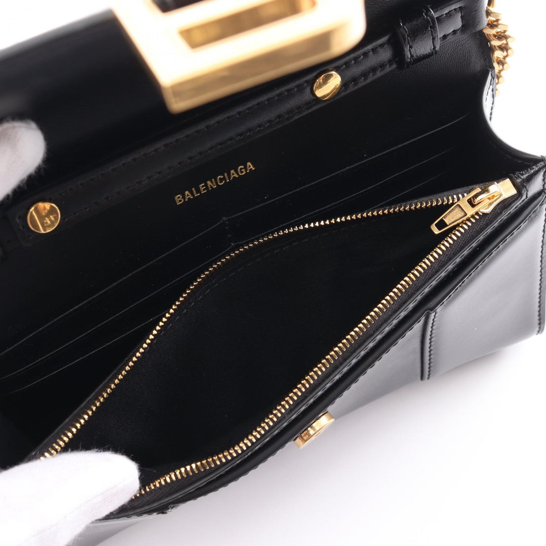 Balenciaga Hourglass Leather Shoulder Bag Black