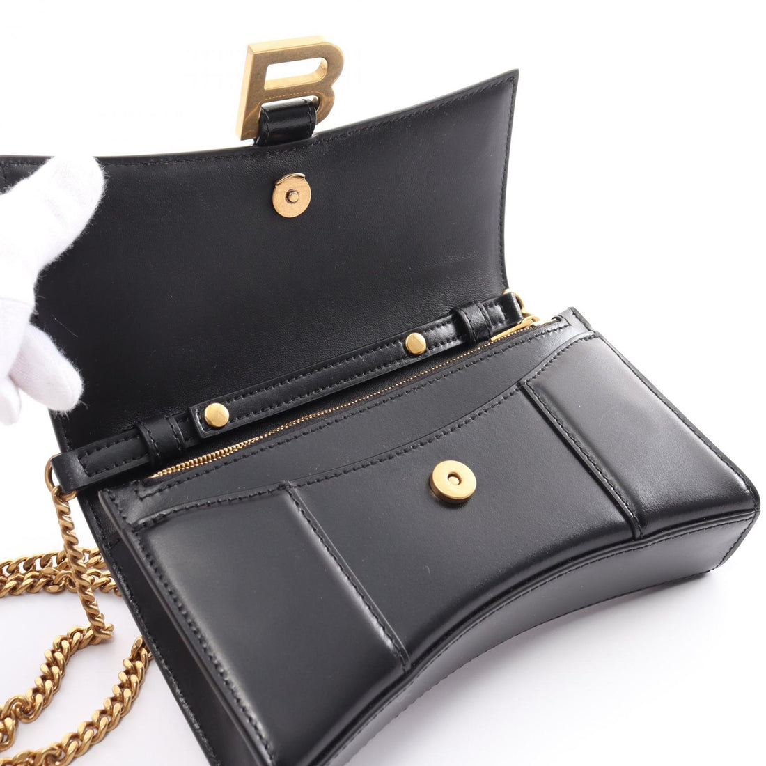 Balenciaga Hourglass Leather Shoulder Bag Black