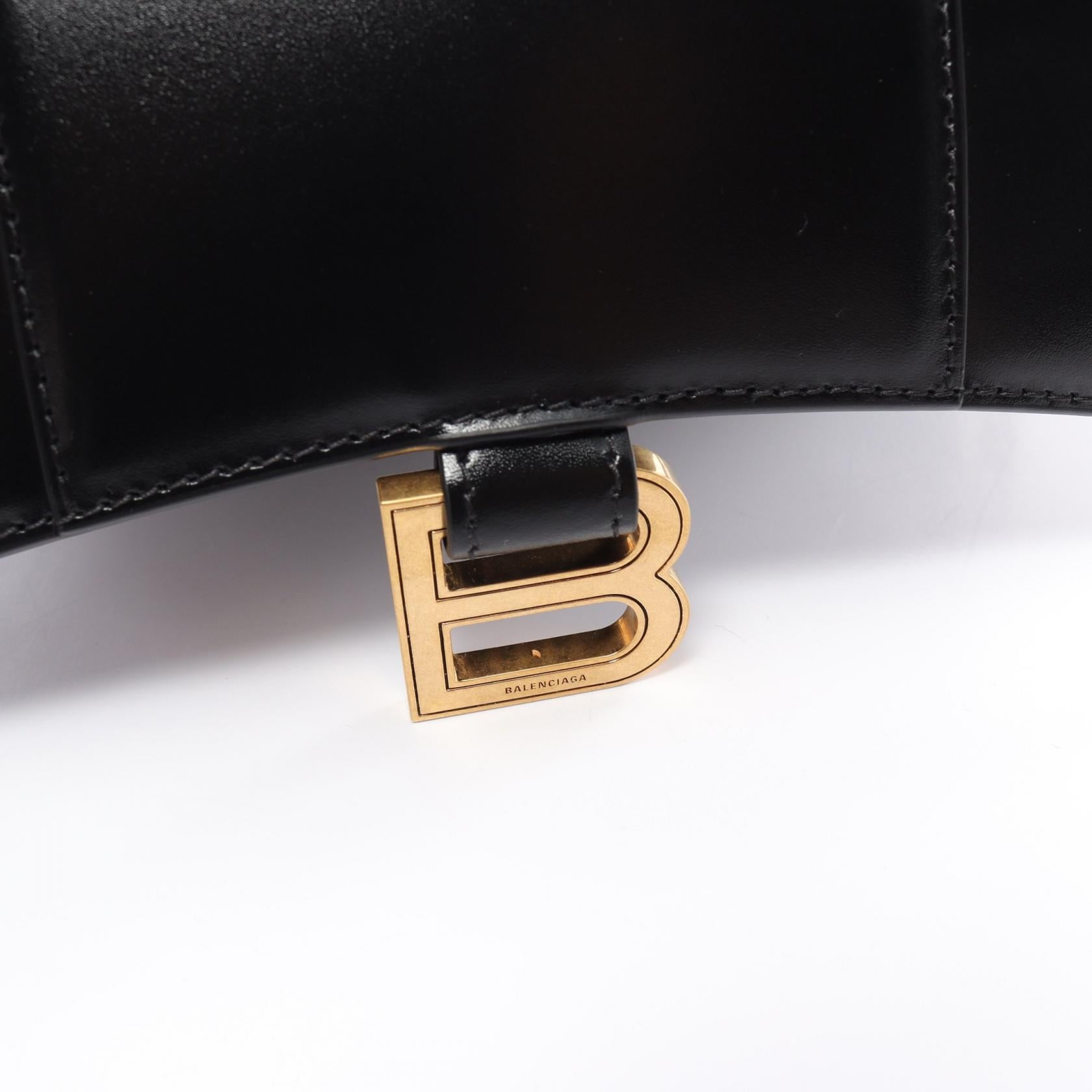 Balenciaga Hourglass Leather Shoulder Bag Black