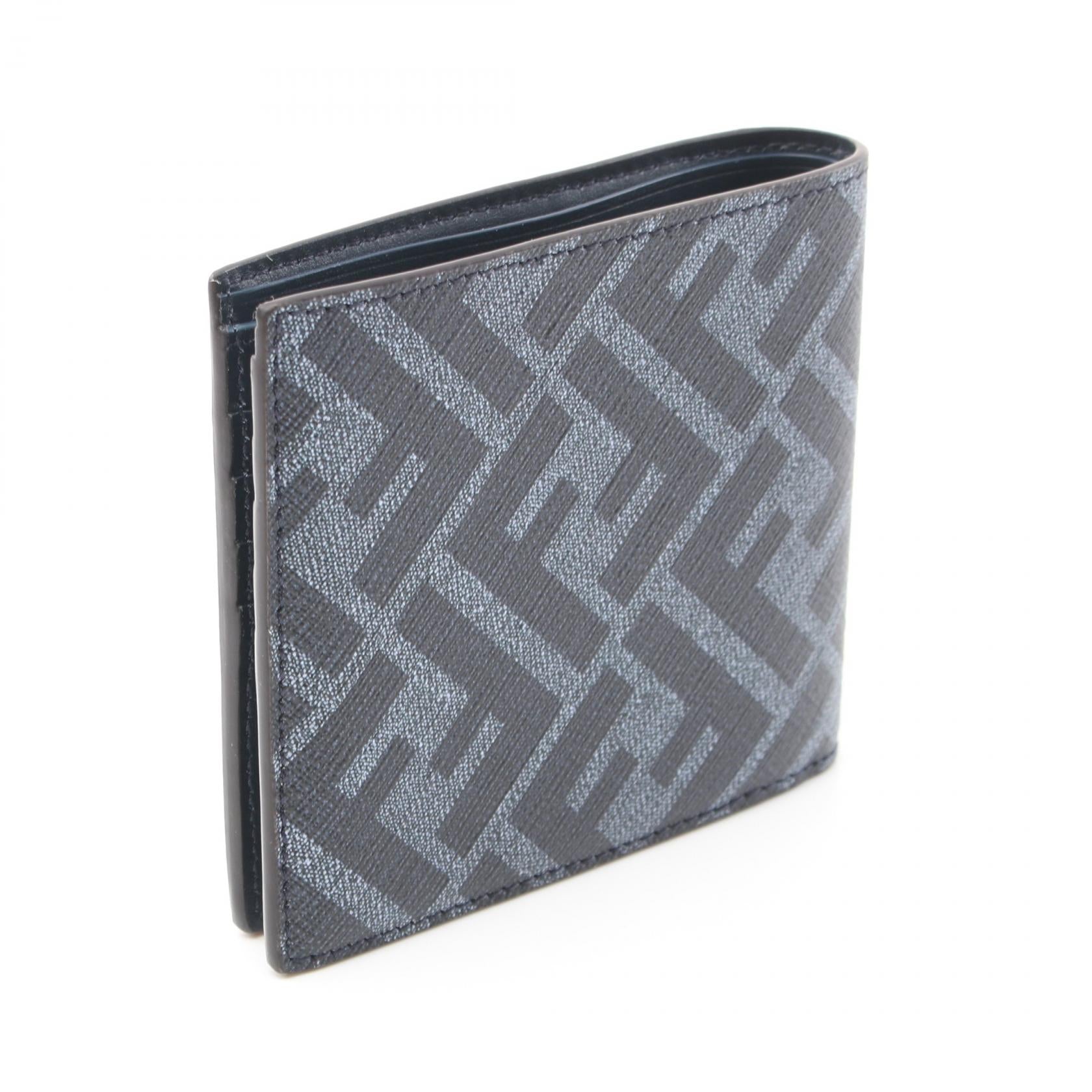 Fendi Diagonal Bifold Wallet PVC Leather Navy