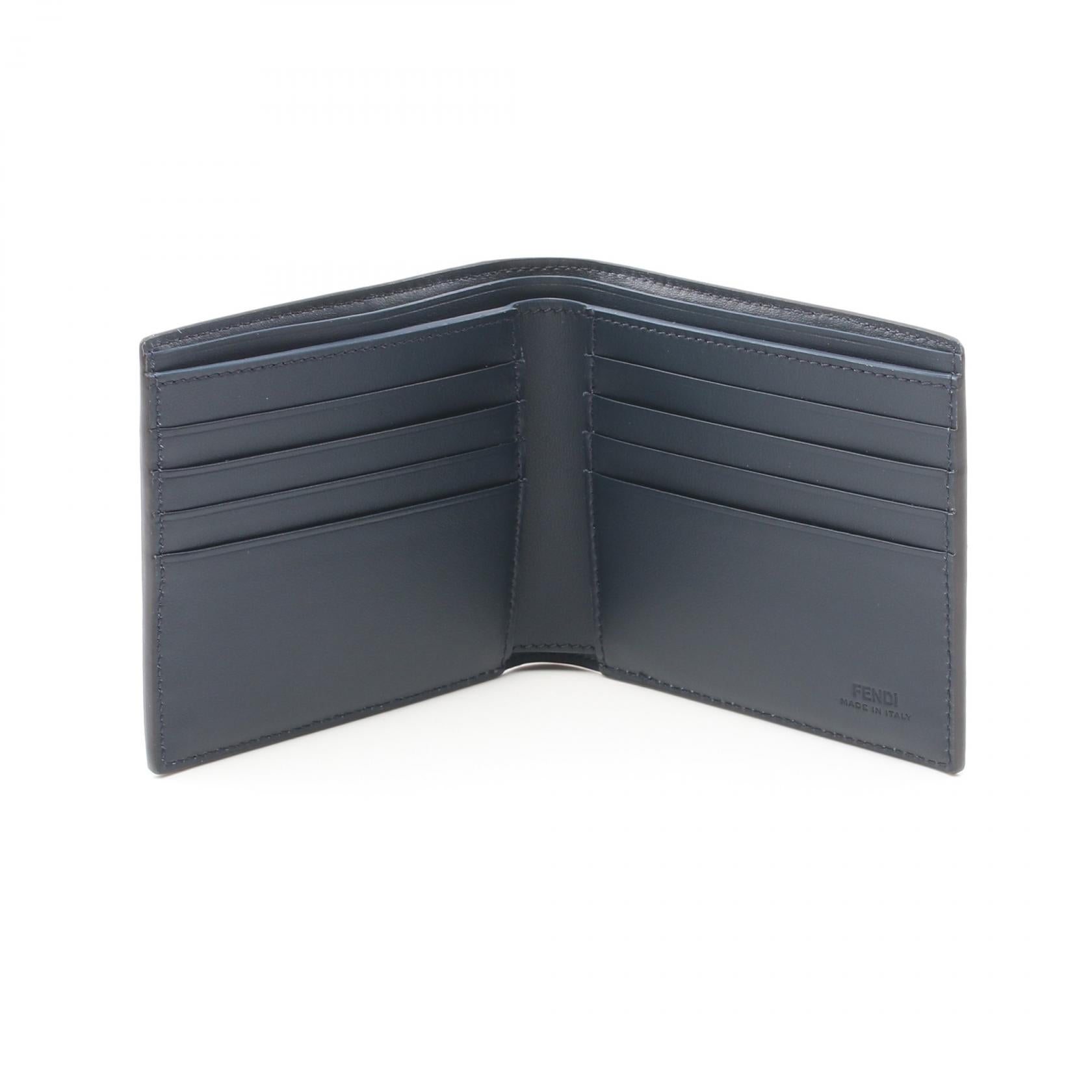 Fendi Diagonal Bifold Wallet PVC Leather Navy