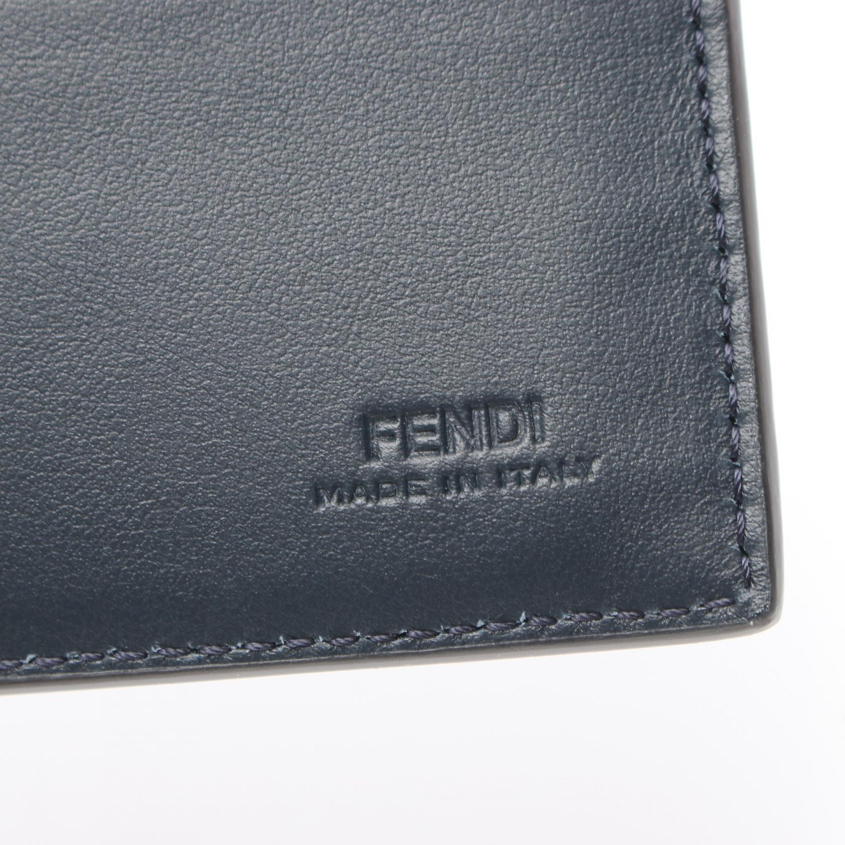 Fendi Diagonal Bifold Wallet PVC Leather Navy