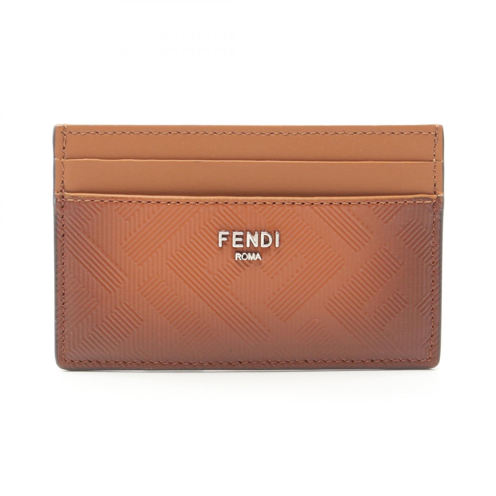 Fendi Leather Card Case Brown