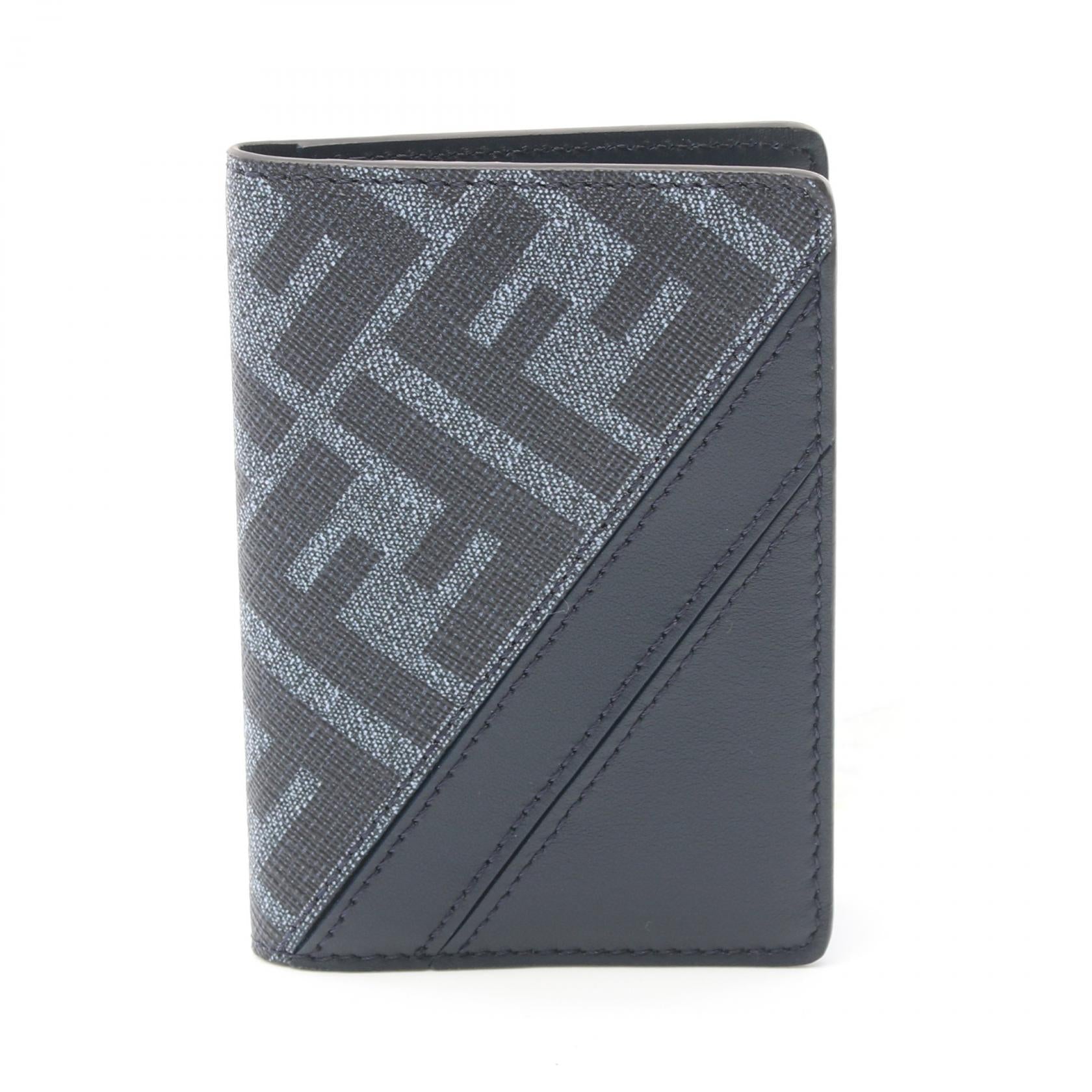 Fendi Diagonal Card Case PVC Leather Navy