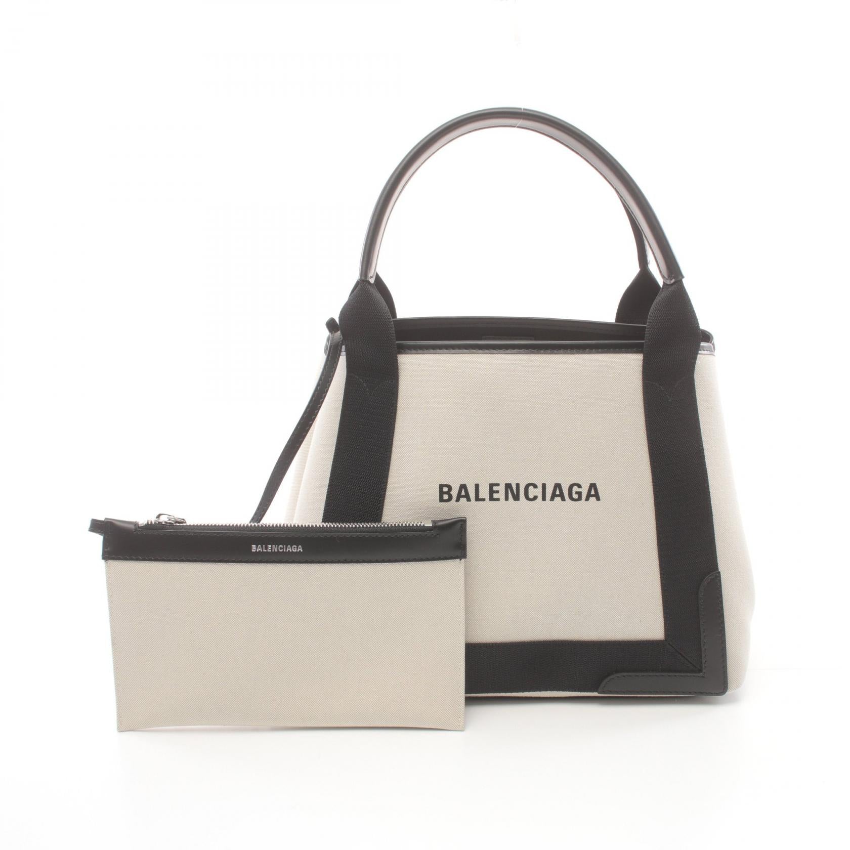 Balenciaga Navy Cabas S Canvas Leather Tote