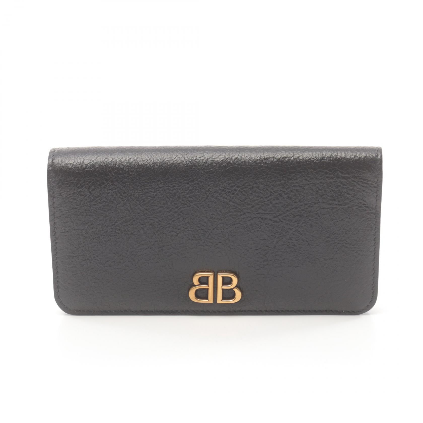 Balenciaga Monaco Leather Long Wallet Black