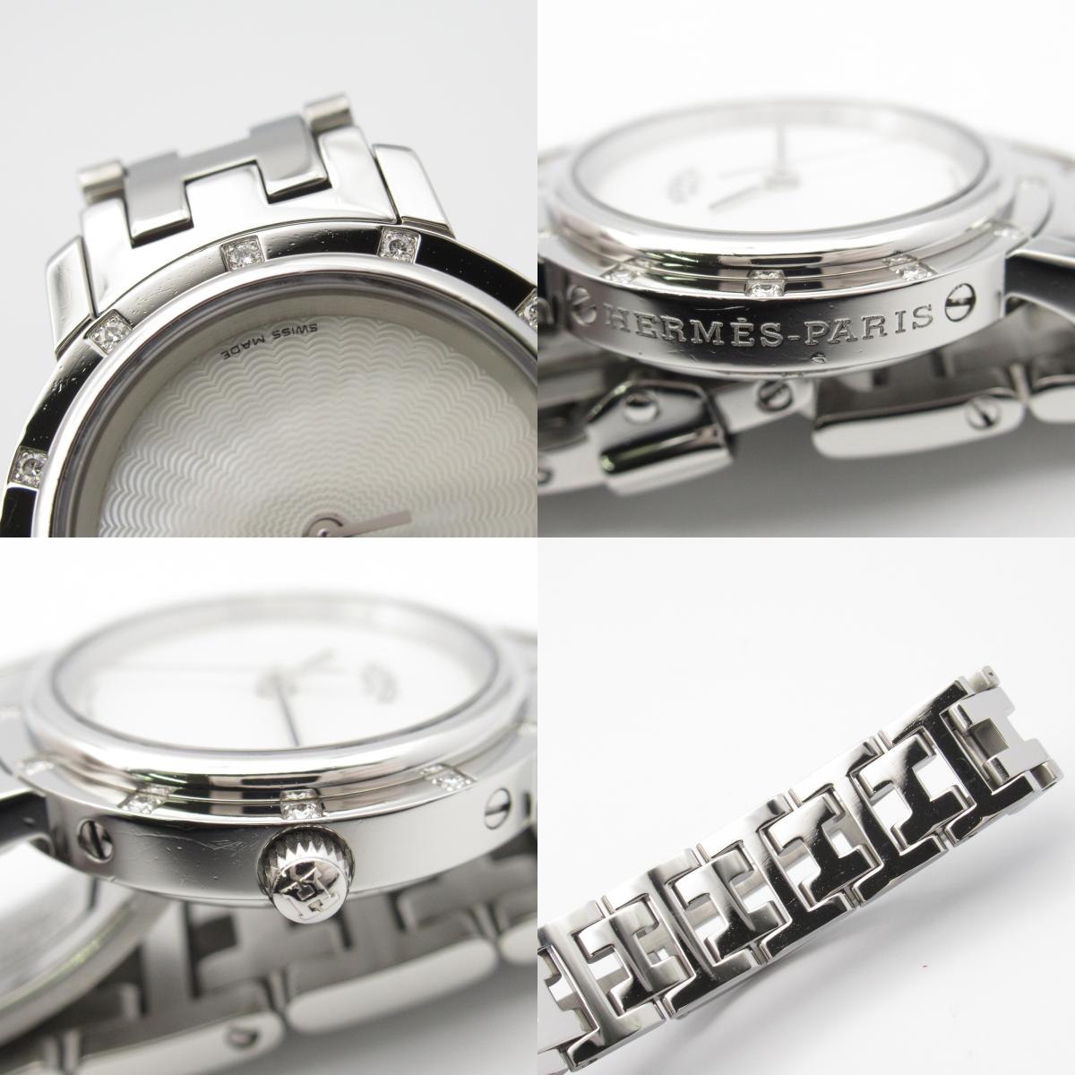 Hermes Clipper Nacre 12P Diamond Bezel Watch