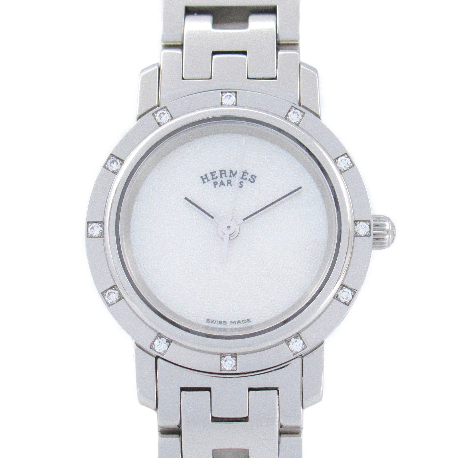 Hermes Clipper Nacre 12P Diamond Bezel Watch