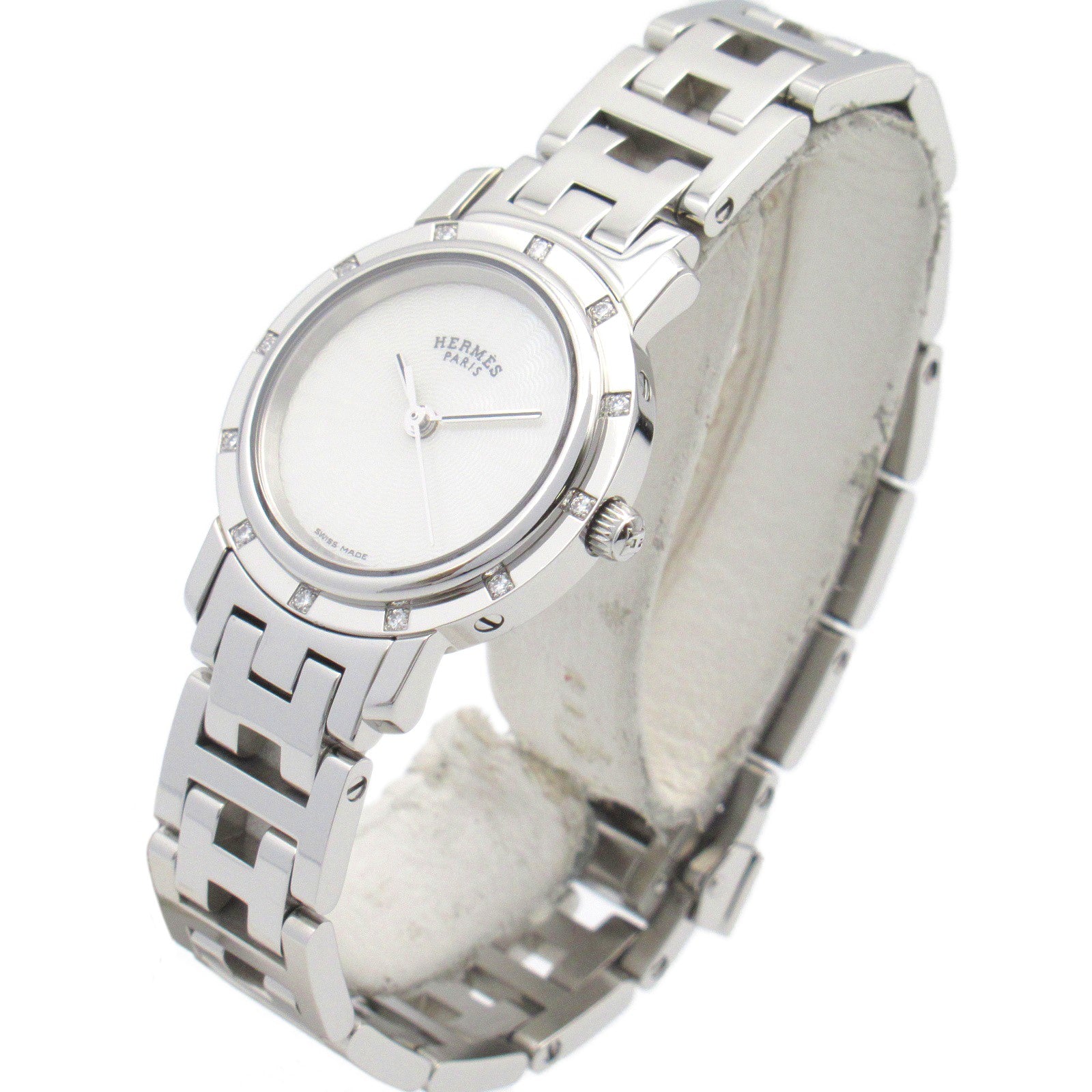 Hermes Clipper Nacre 12P Diamond Bezel Watch