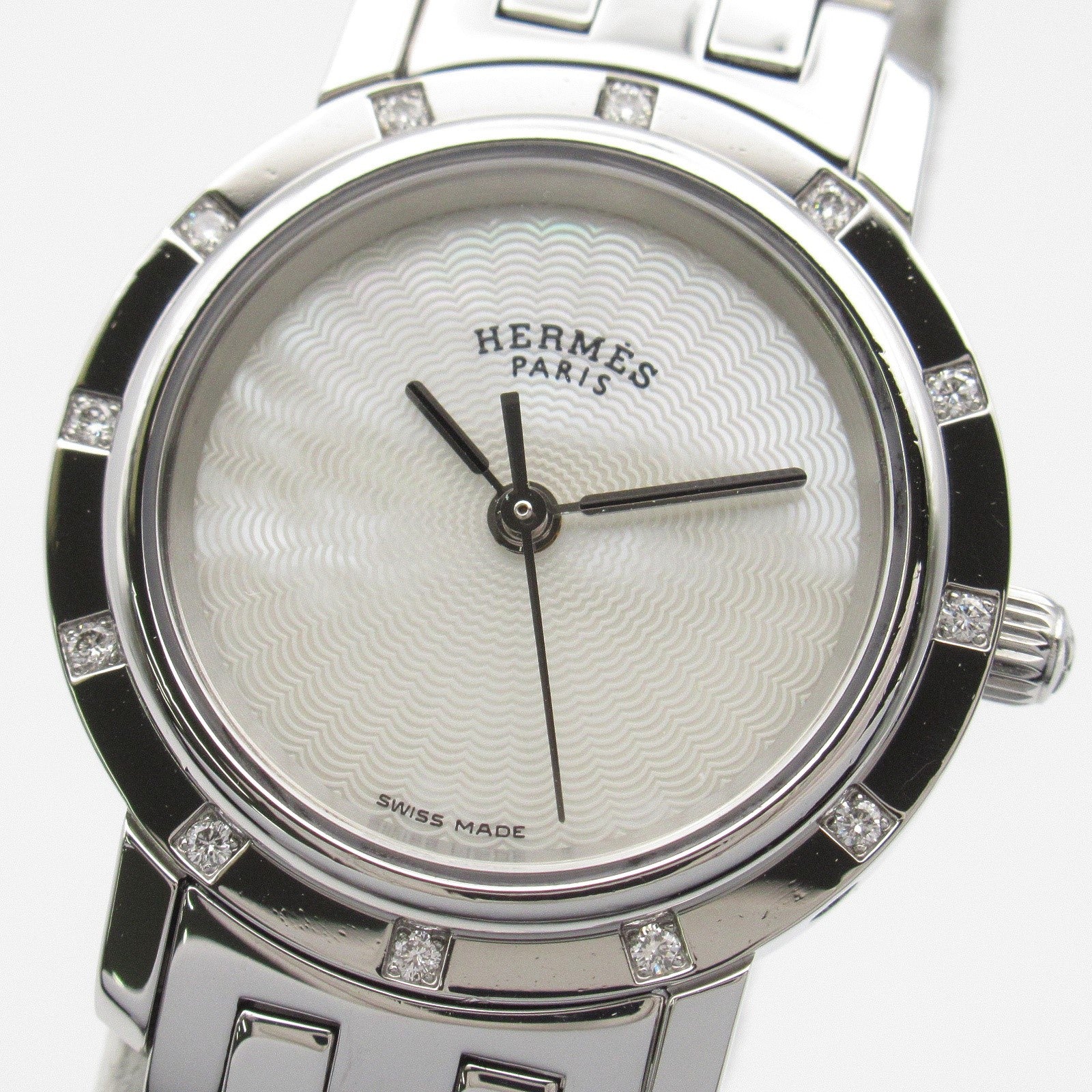 Hermes Clipper Nacre 12P Diamond Bezel Watch