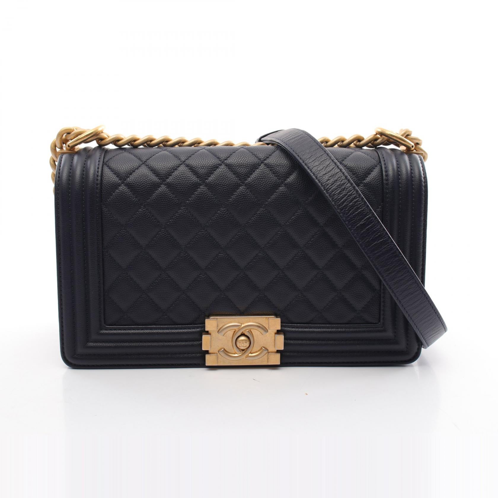 Chanel Boy Matelasse Shoulder Bag Navy